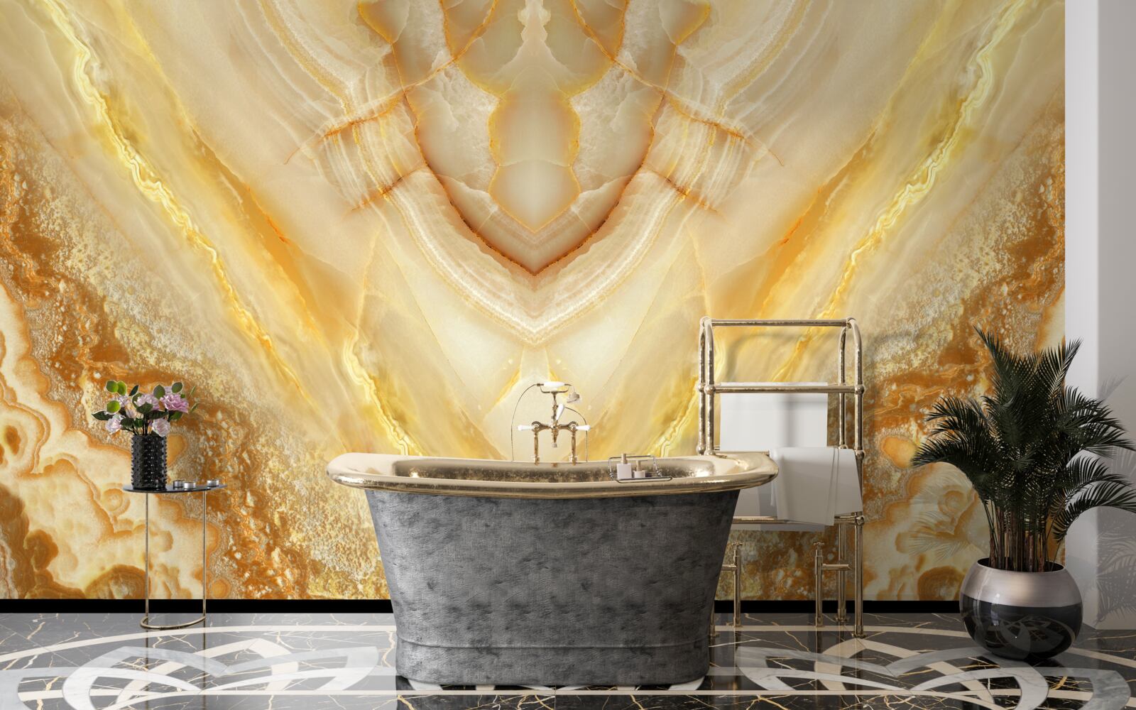 Фотошпалери шматочок бурштину на мармуровому тлі