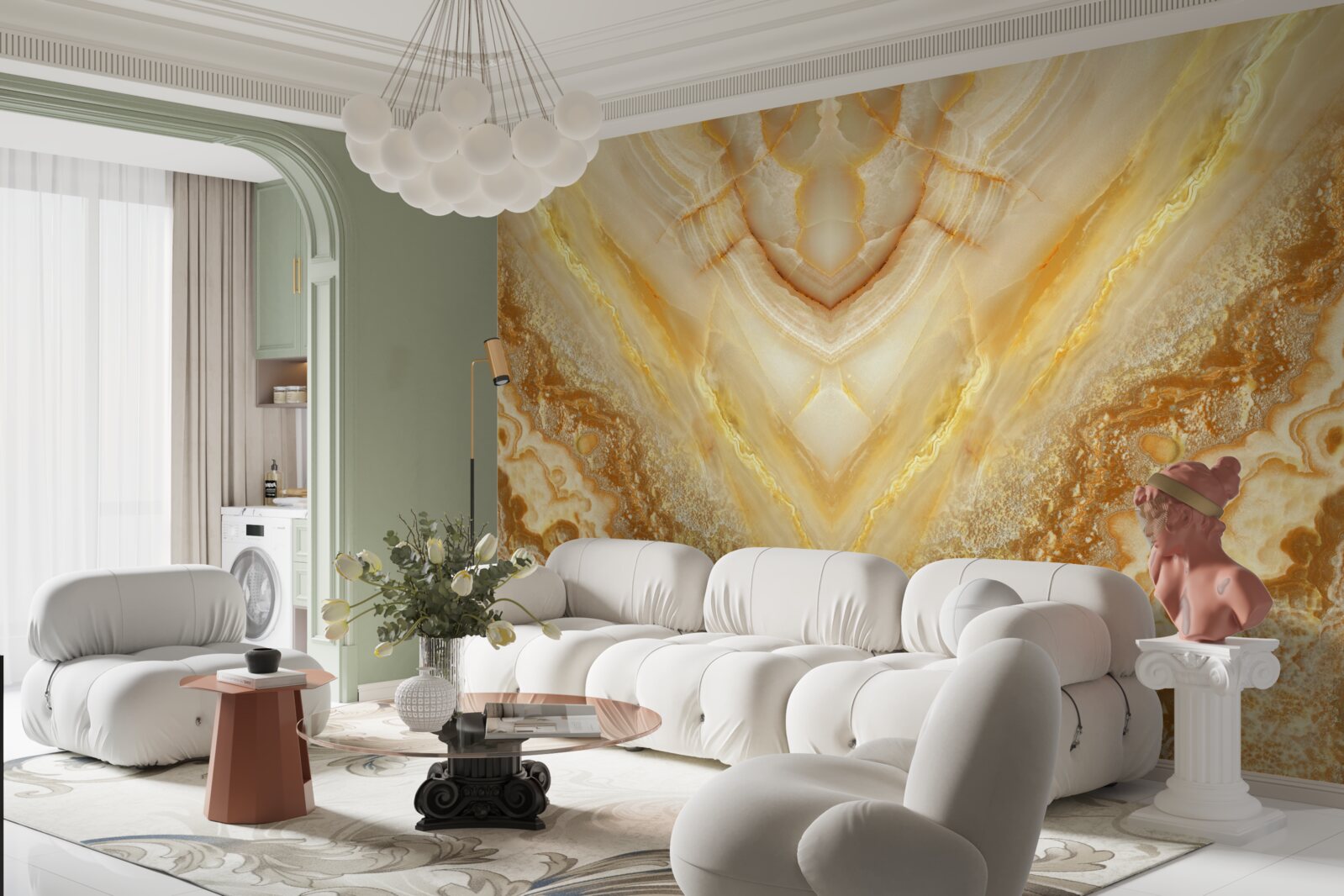 Фотошпалери шматочок бурштину на мармуровому тлі