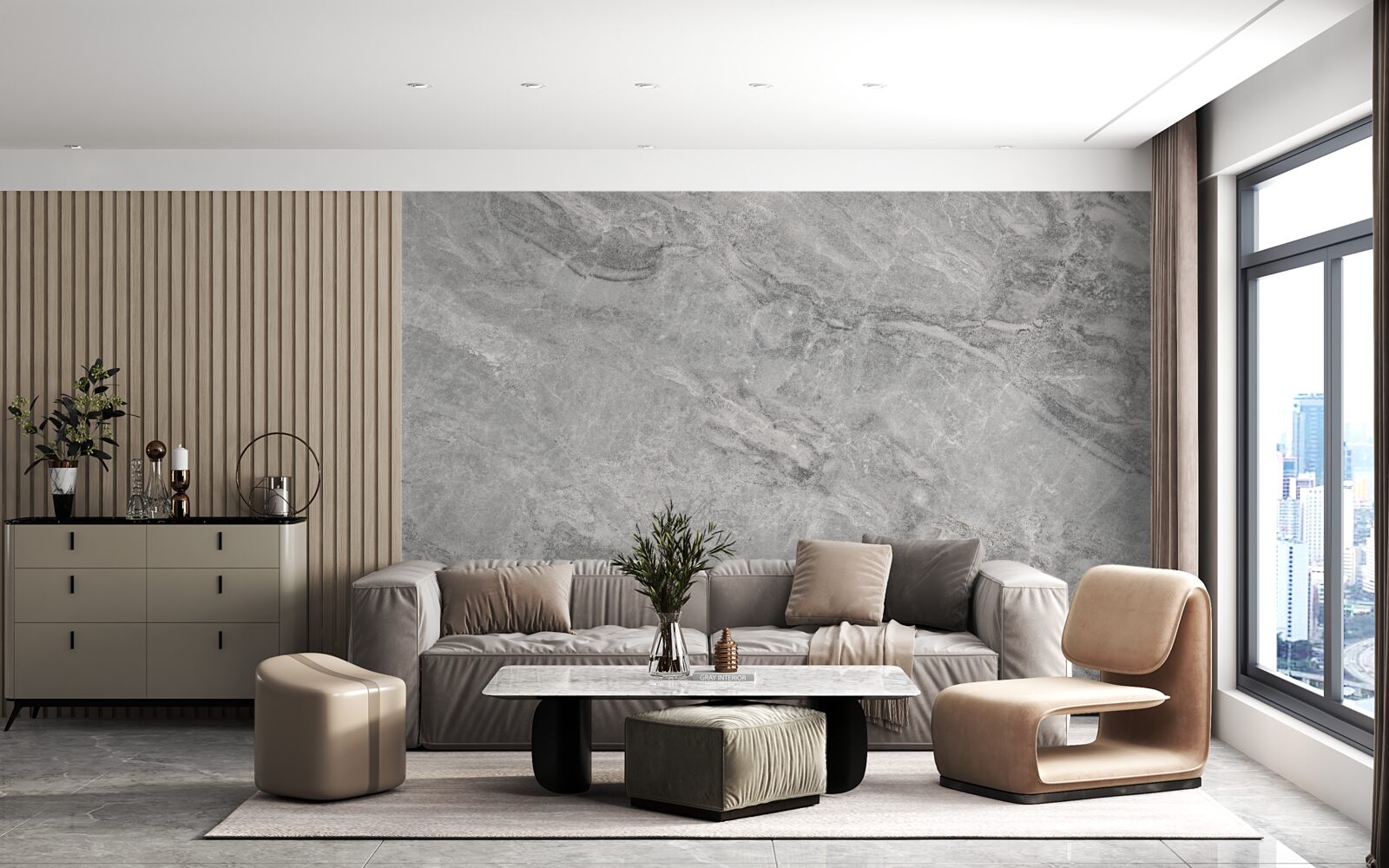 Фотошпалери сірий керамограніт з нечіткими краями