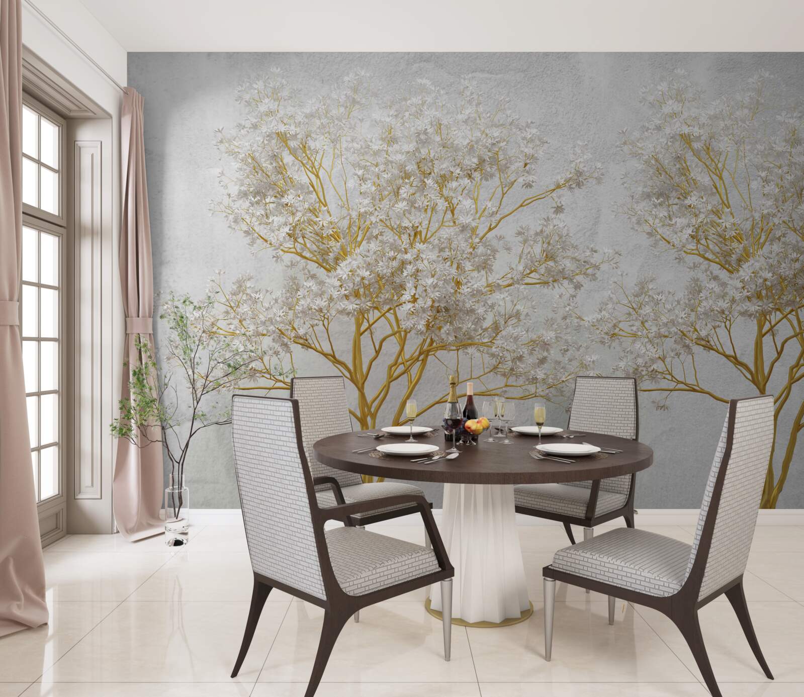 Фотошпалери білі дерева восени