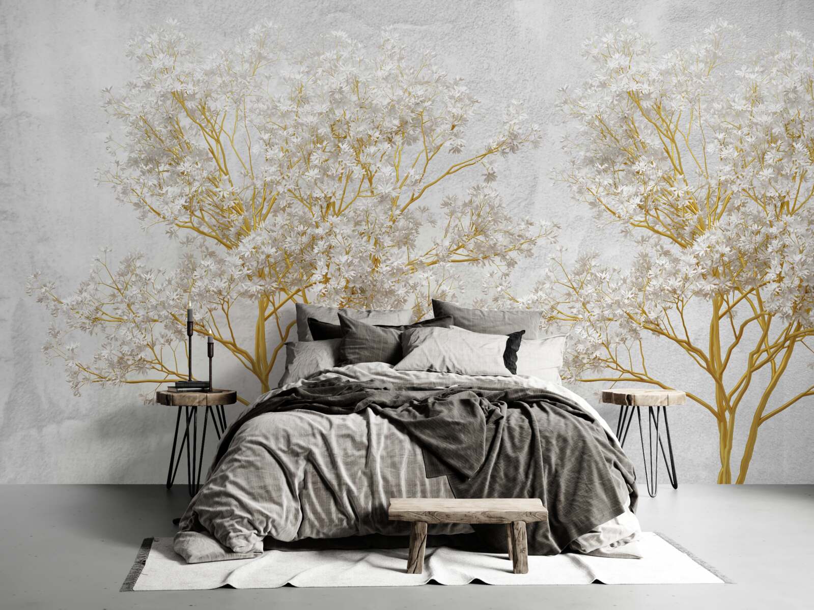 Фотошпалери білі дерева восени