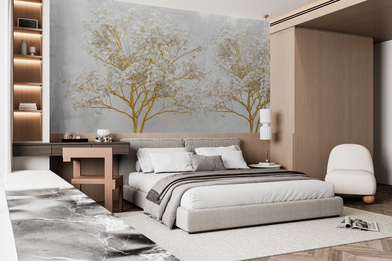 Фотошпалери білі дерева восени