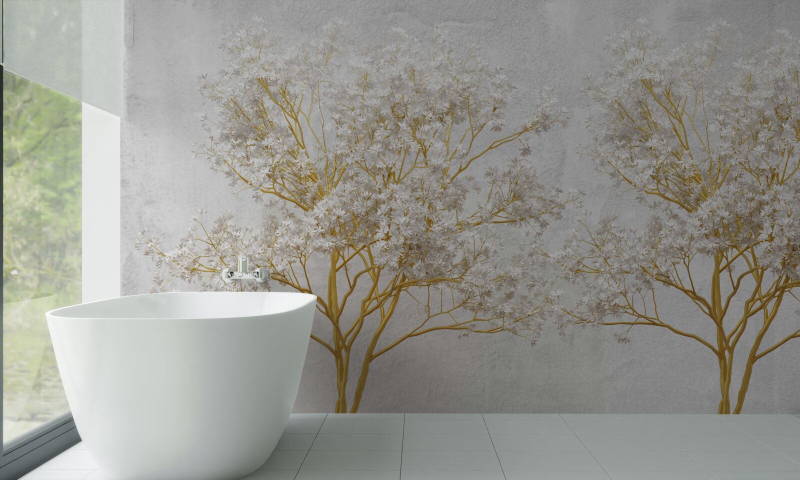 Фотошпалери білі дерева восени