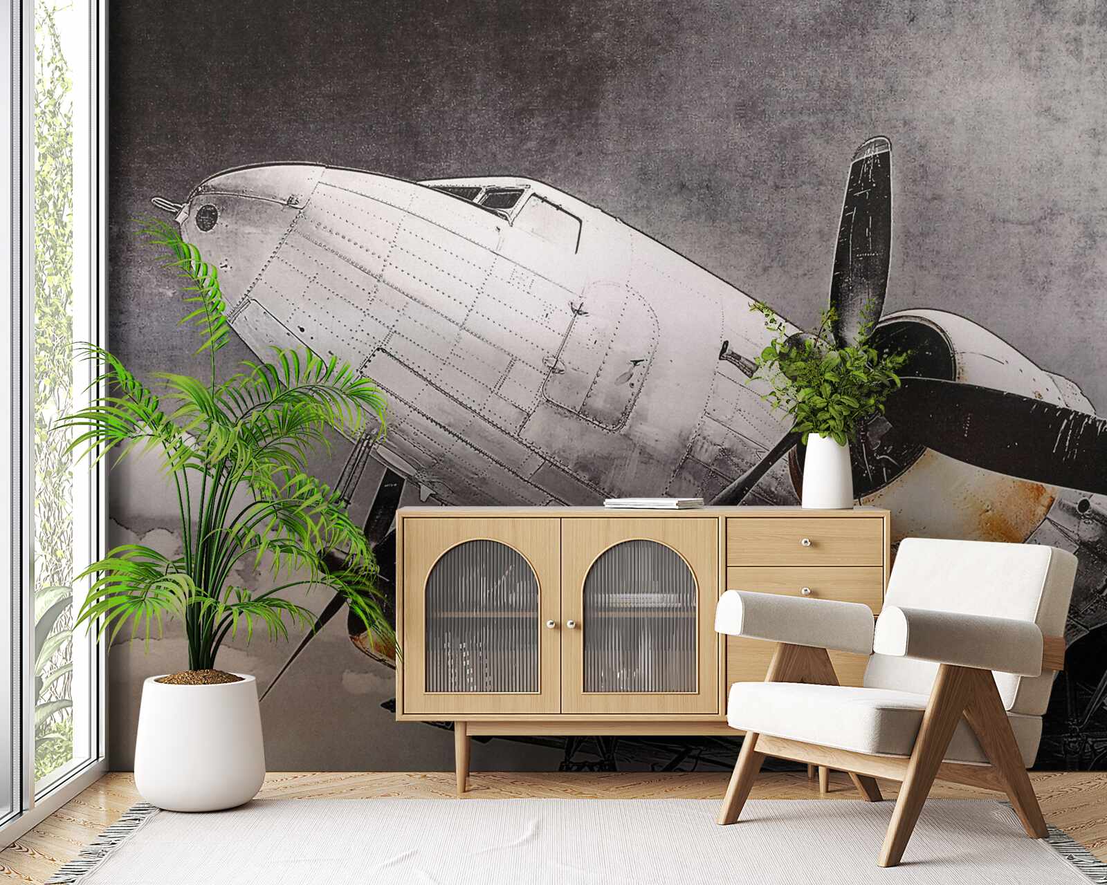 Фотошпалери літаки зображені білим кольором