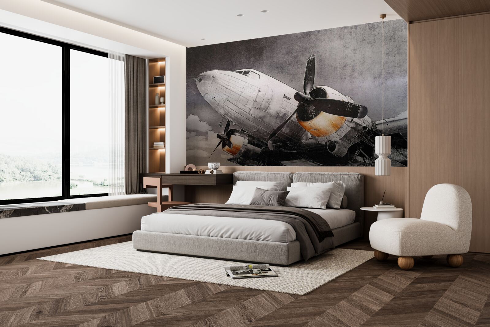 Фотошпалери літаки зображені білим кольором