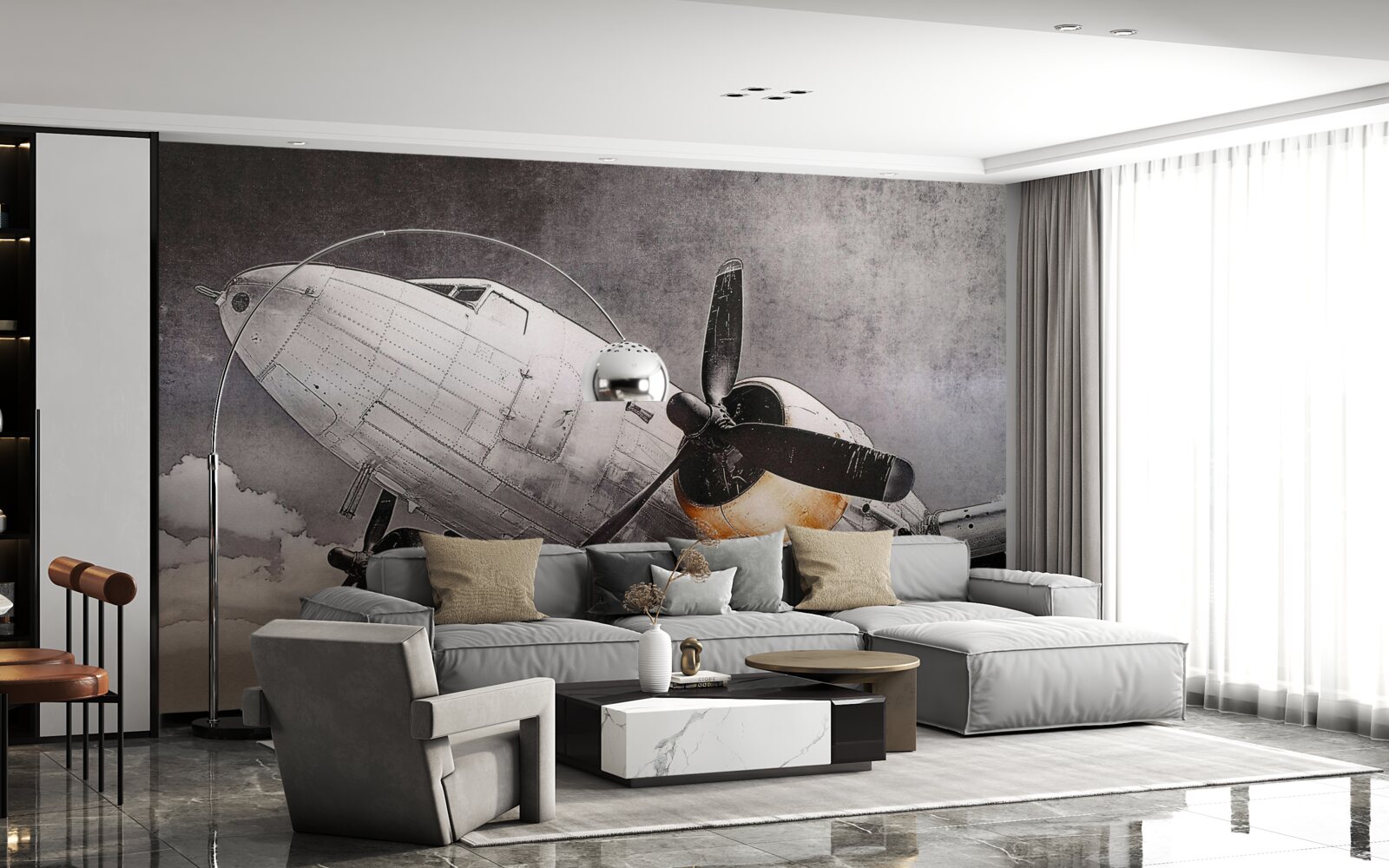 Фотошпалери літаки зображені білим кольором