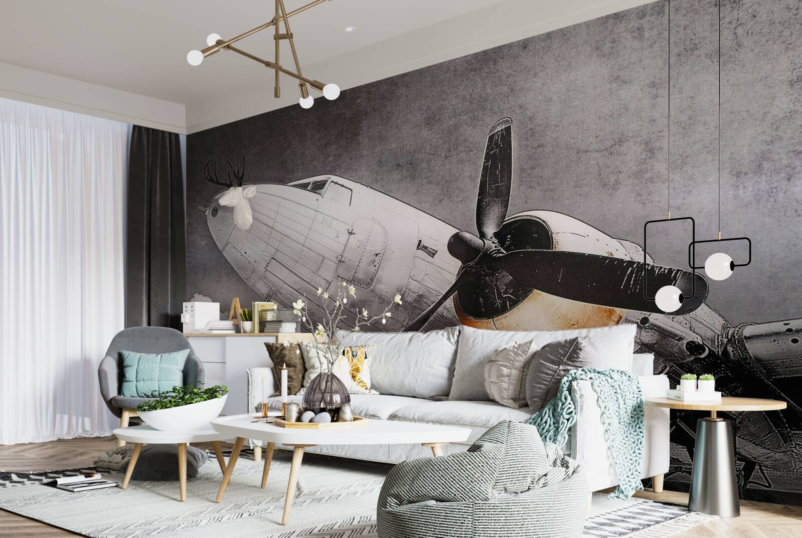 Фотошпалери літаки зображені білим кольором