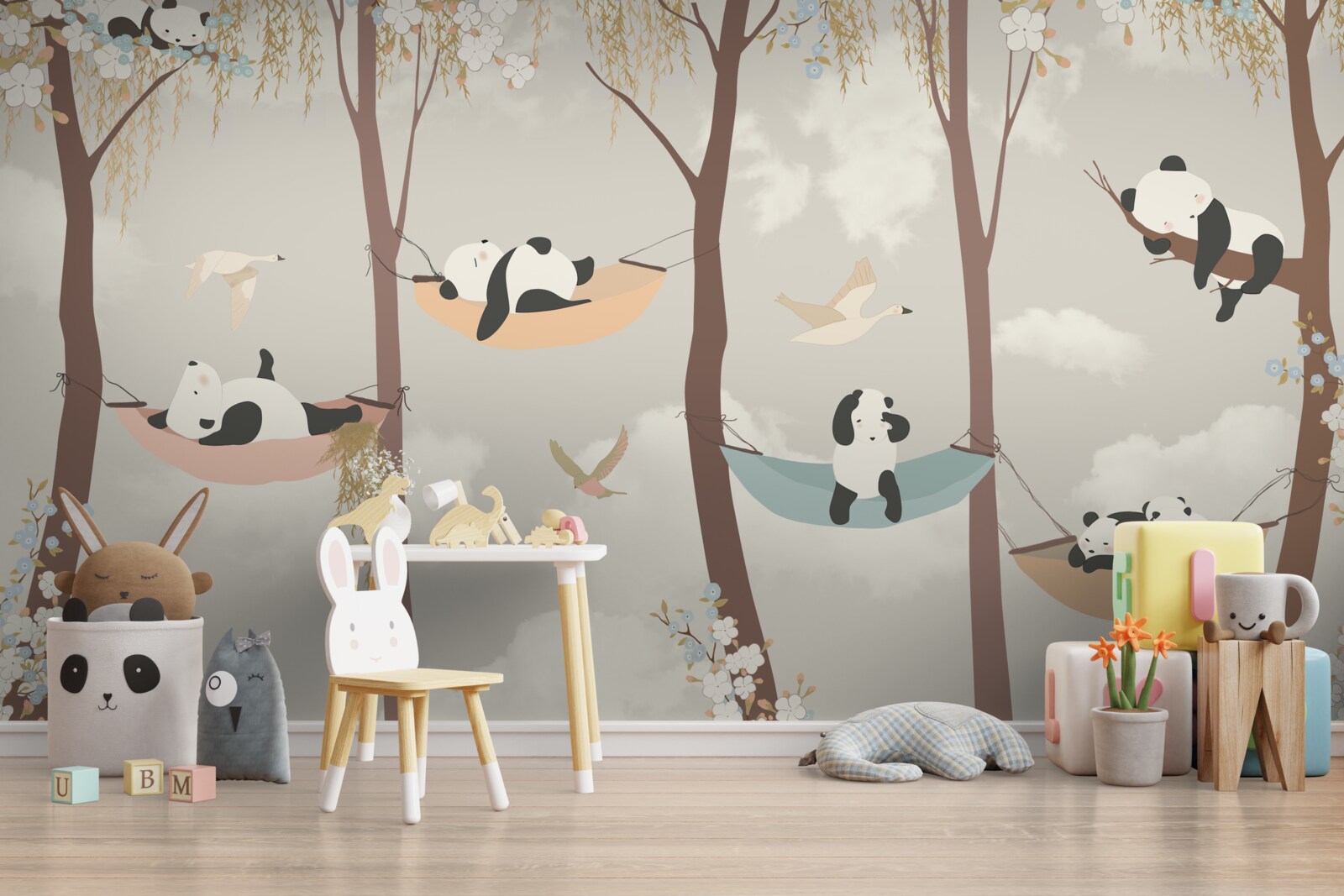 Фотошпалери панди відпочивають на гамаках