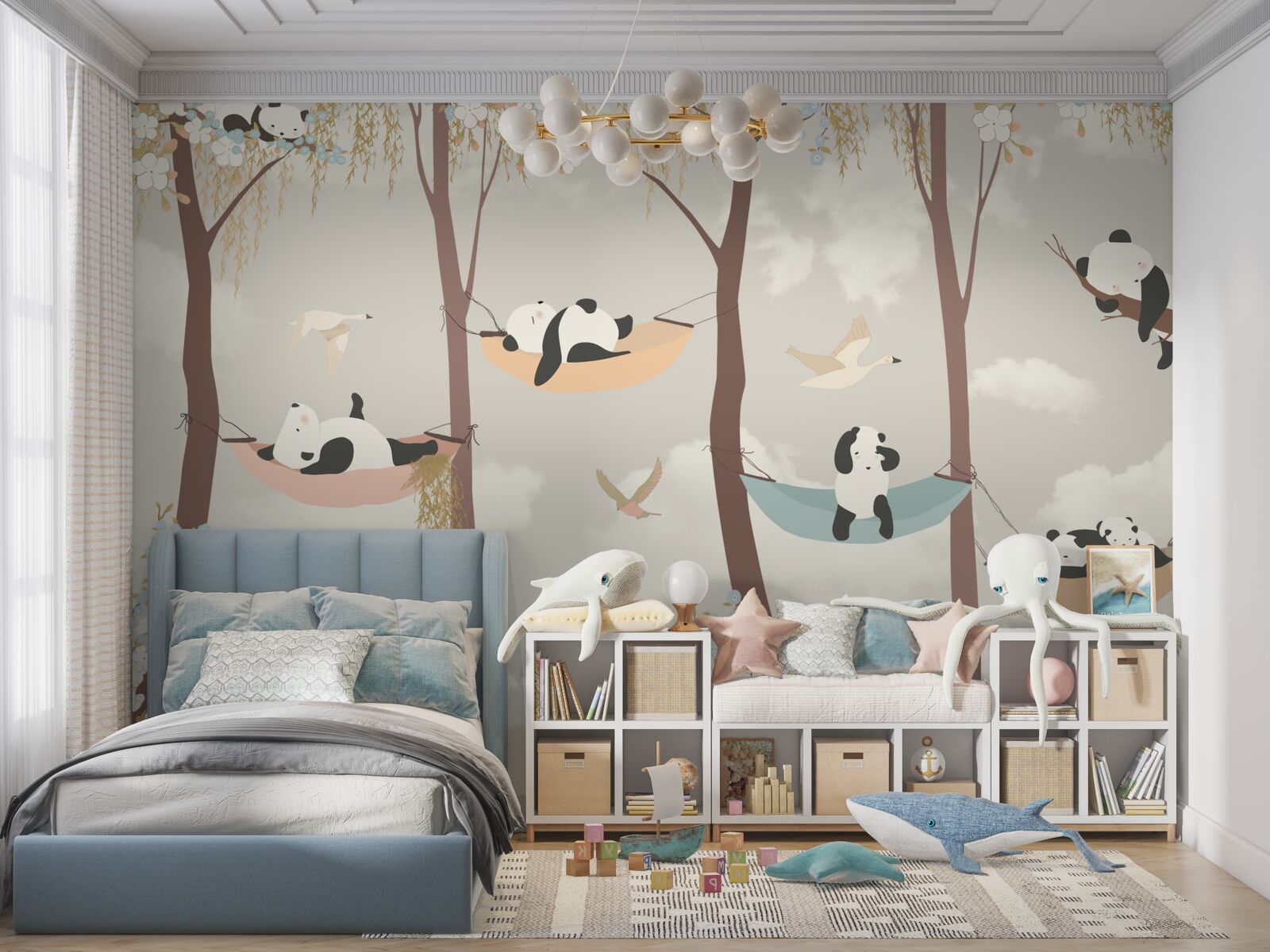 Фотошпалери панди відпочивають на гамаках