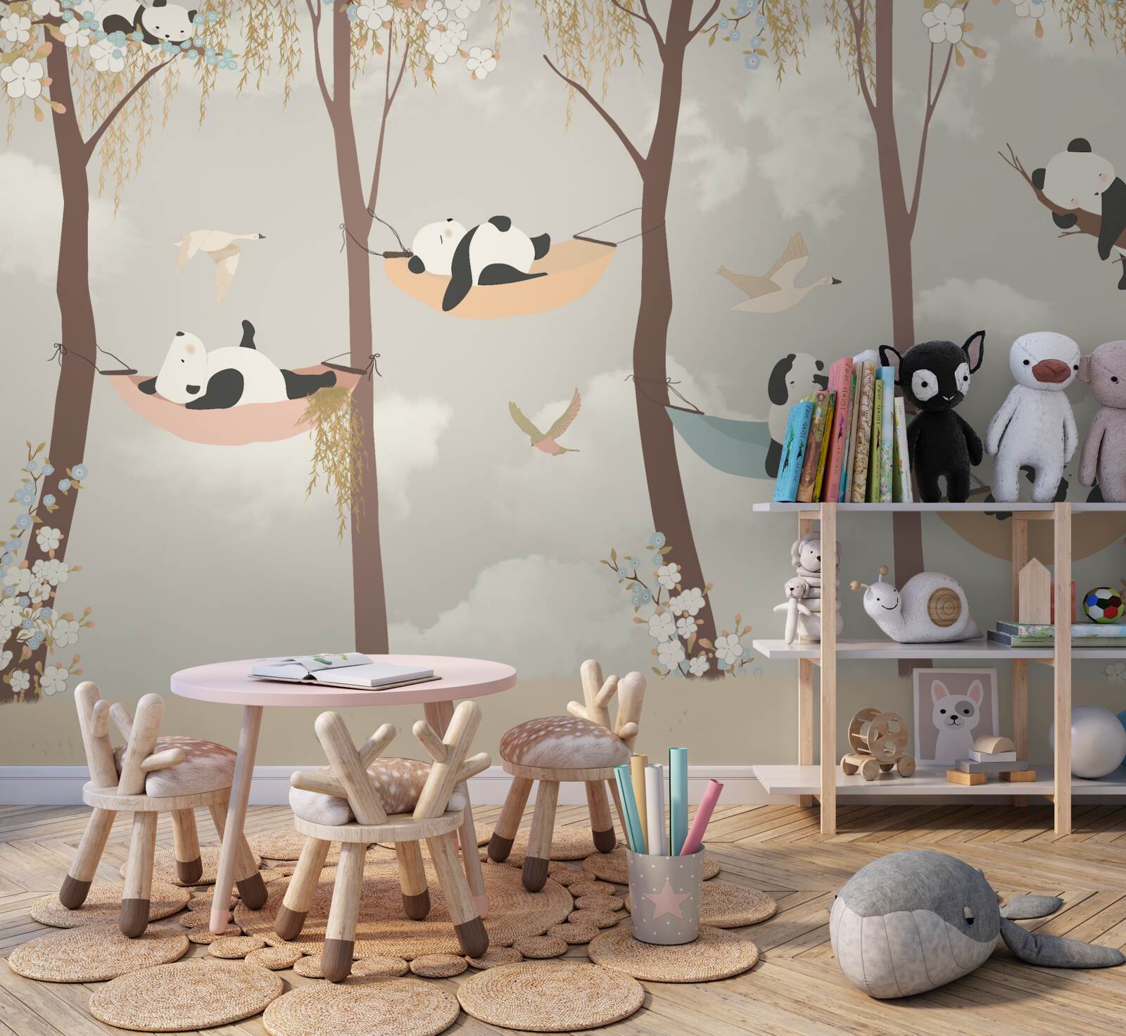 Фотошпалери панди відпочивають на гамаках