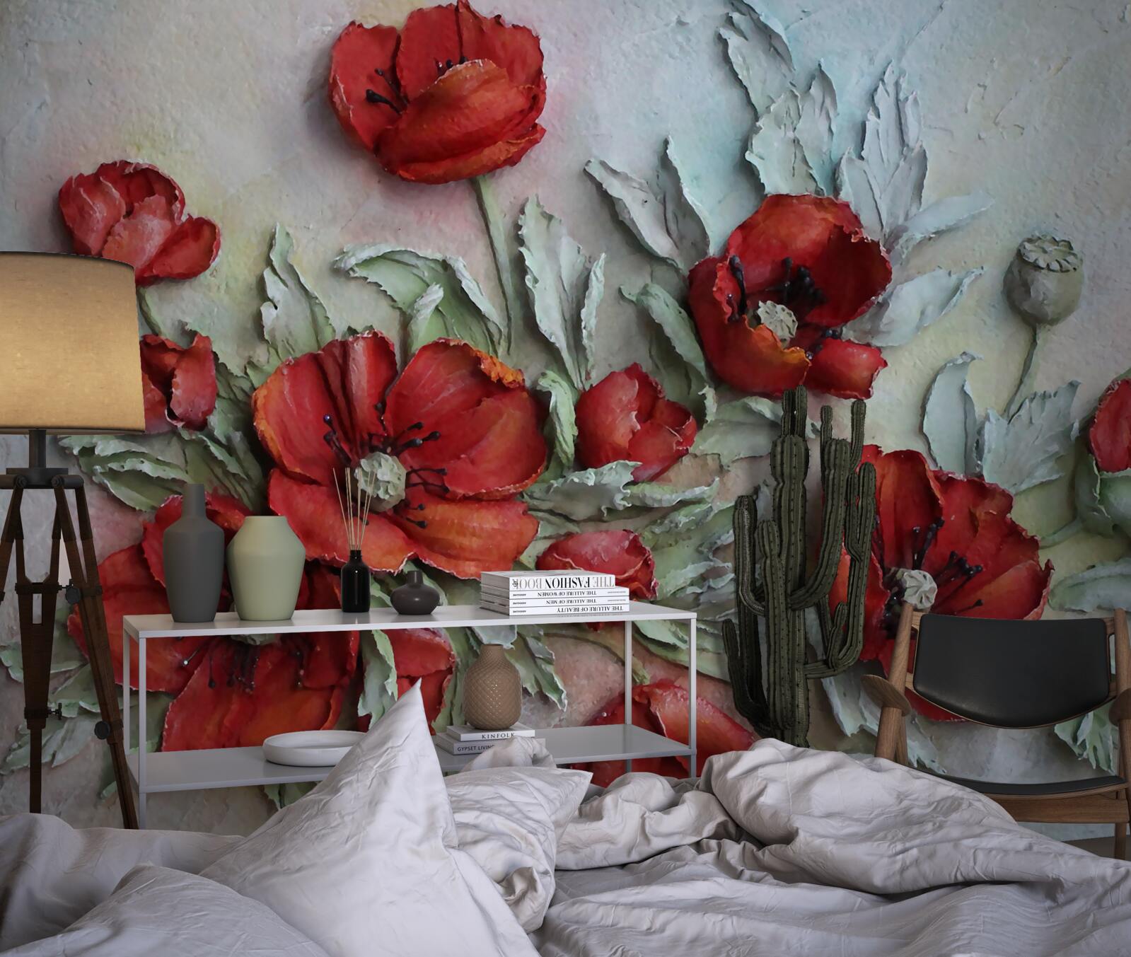 Фотошпалери яскраво-червоні фактурні маки