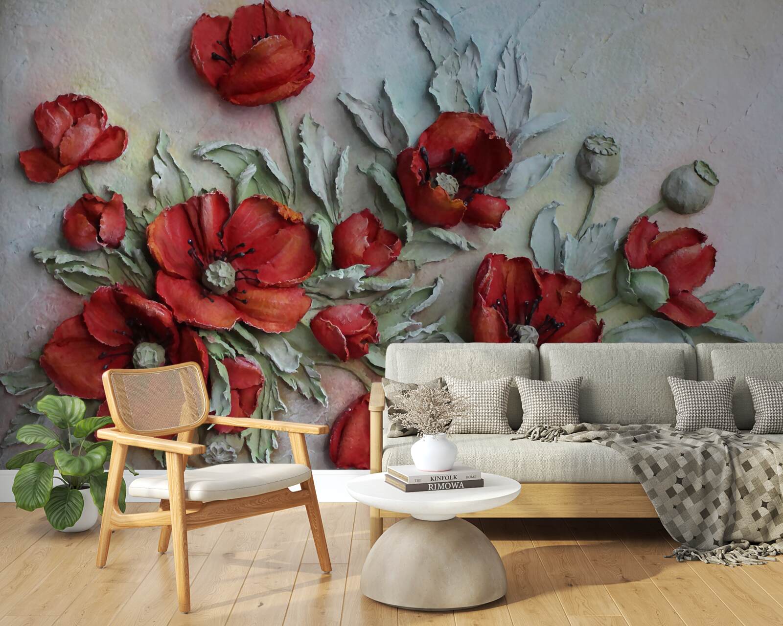 Фотошпалери яскраво-червоні фактурні маки