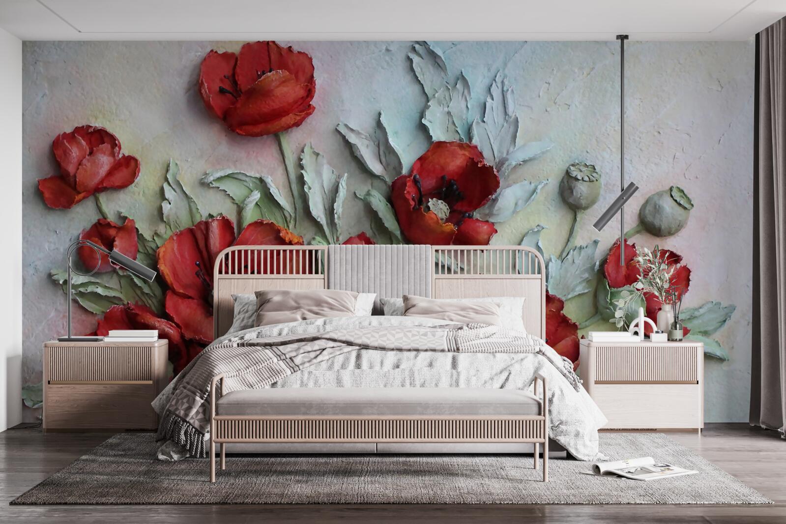 Фотошпалери яскраво-червоні фактурні маки