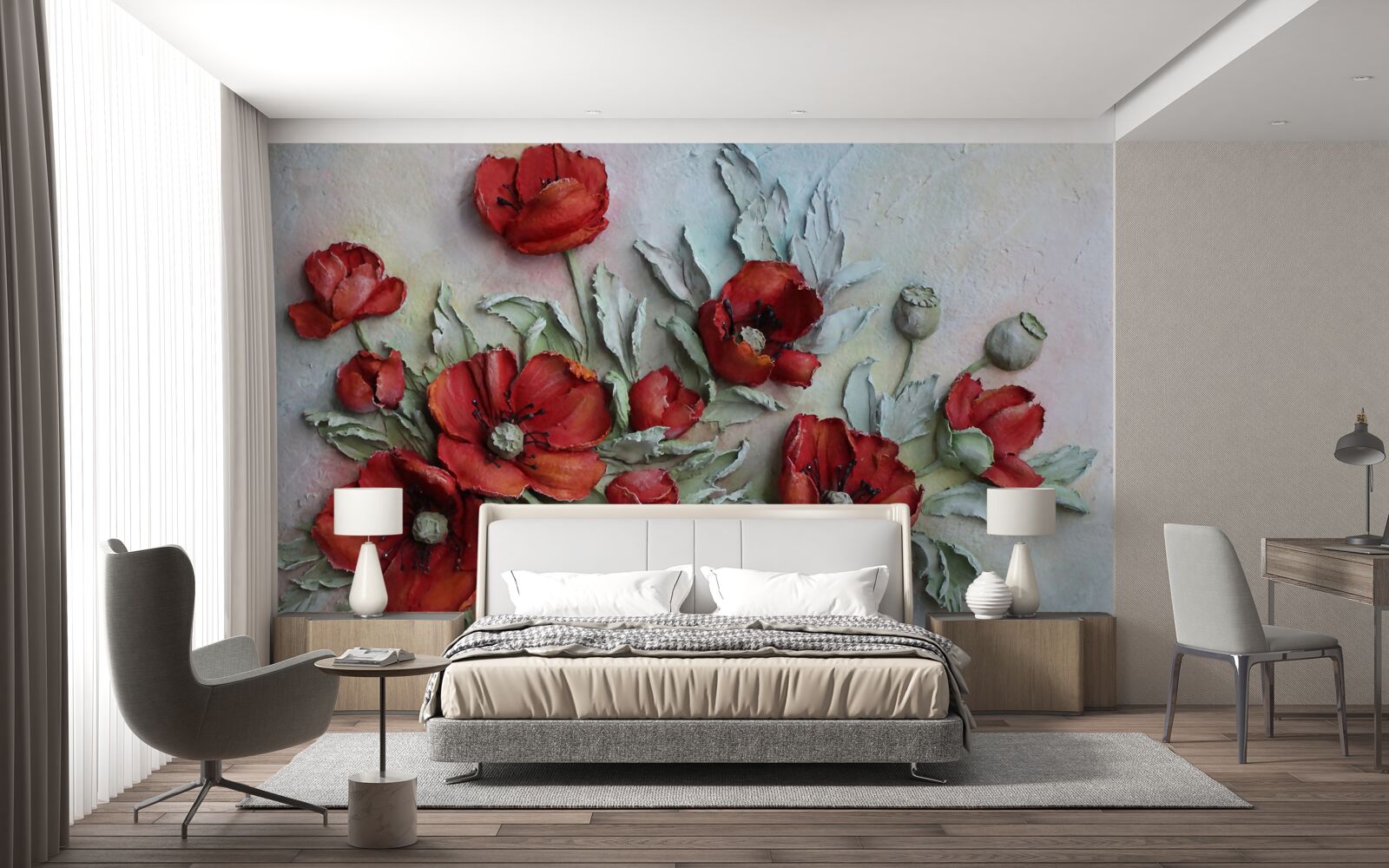 Фотошпалери яскраво-червоні фактурні маки