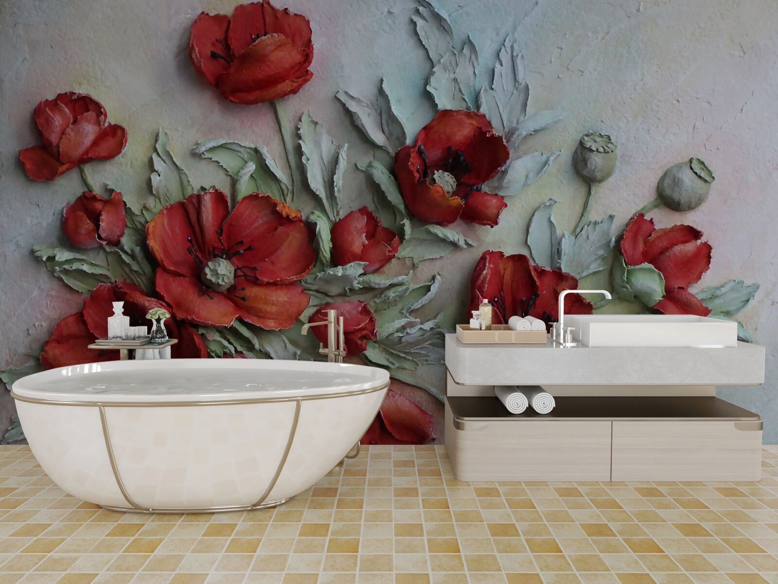 Фотошпалери яскраво-червоні фактурні маки