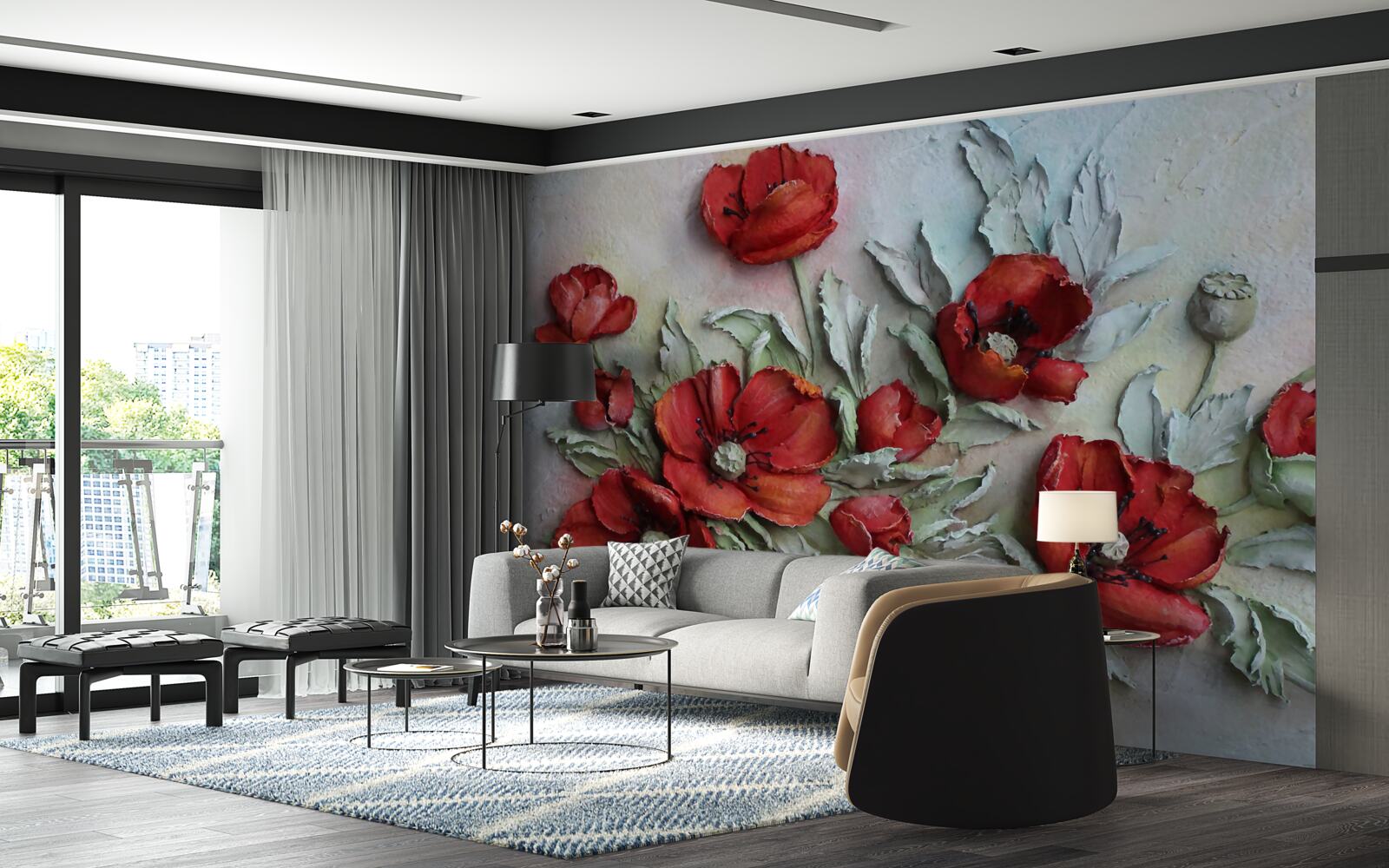 Фотошпалери яскраво-червоні фактурні маки