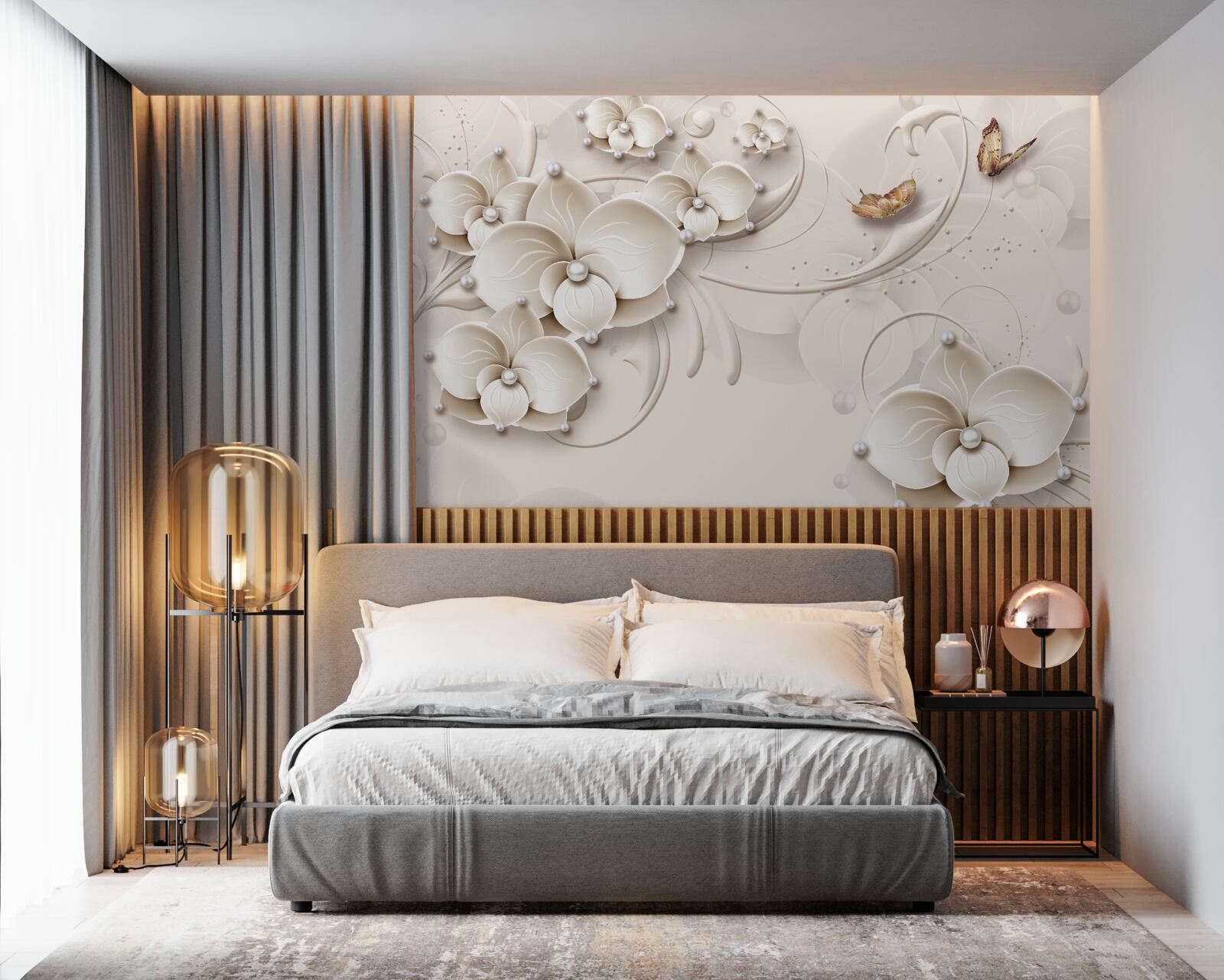 Фотошпалери метелики та гілки білосніжної орхідеї