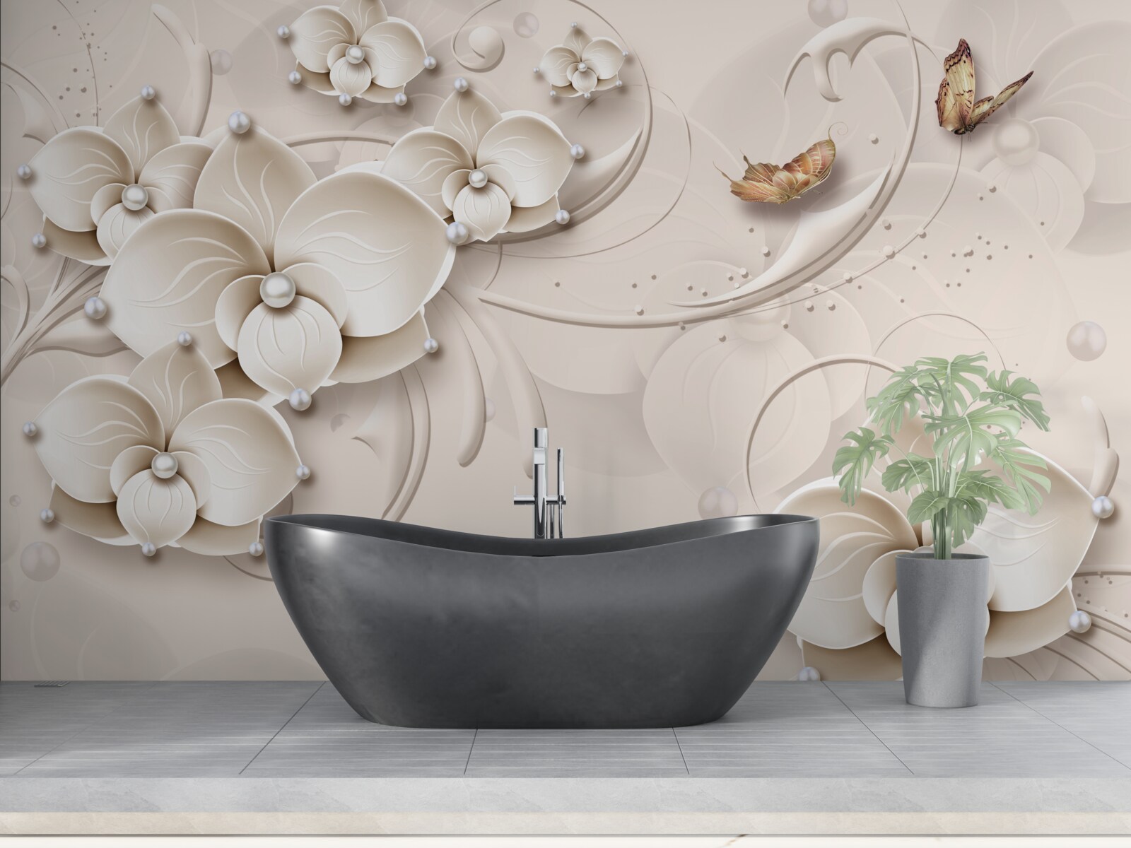 Фотошпалери метелики та гілки білосніжної орхідеї