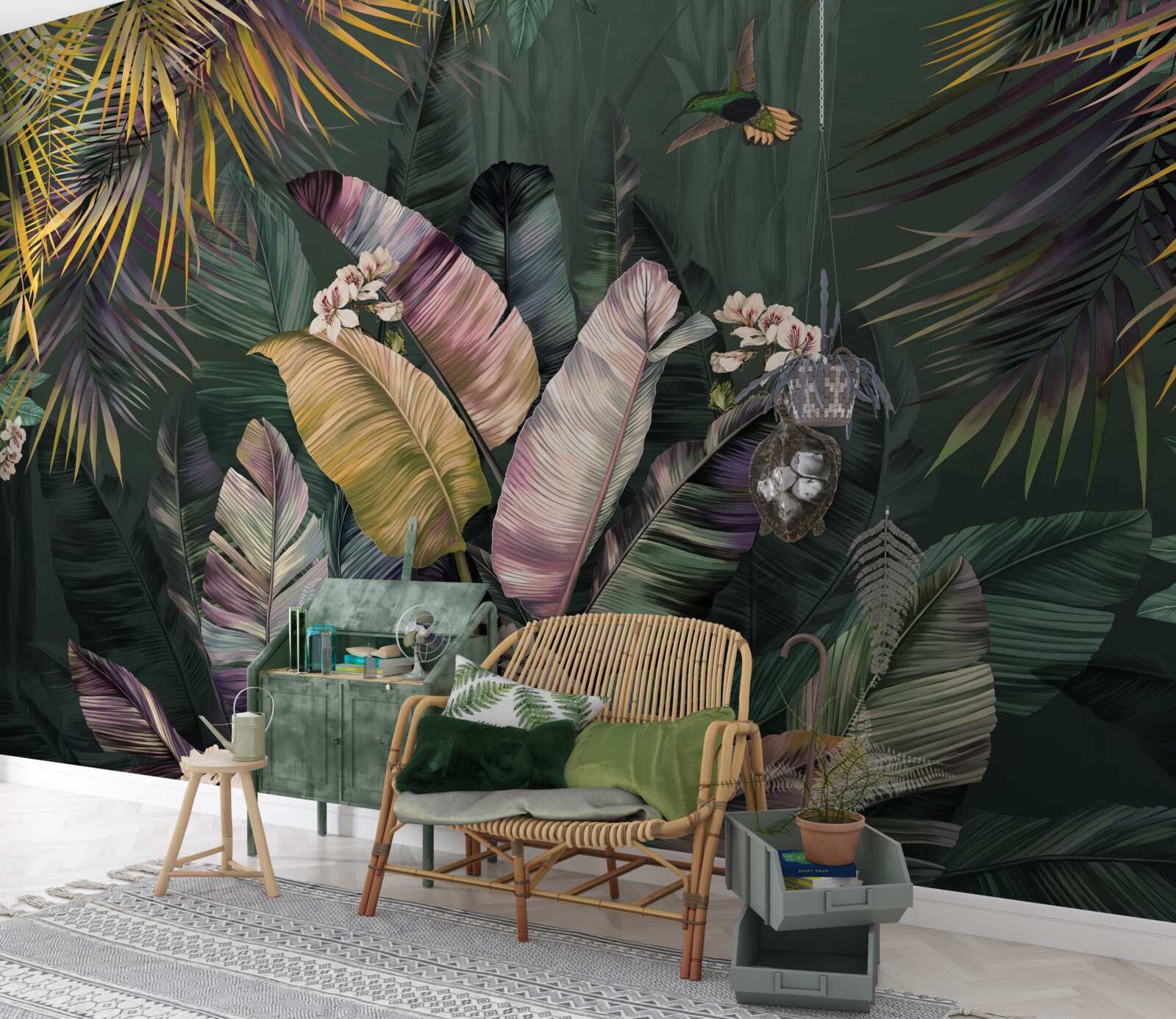 Фотошпалери пероподібні рослини в нічному лісі