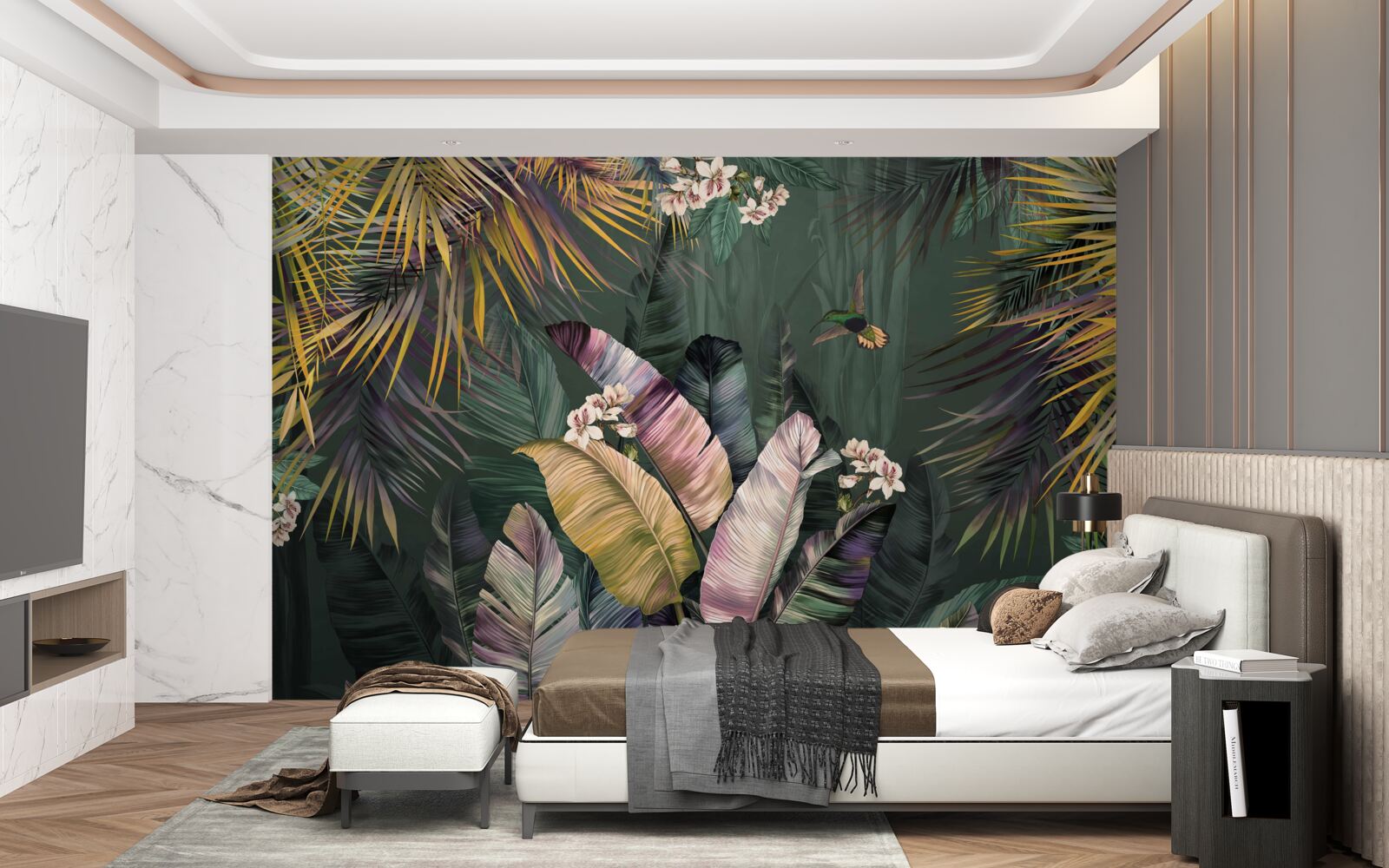 Фотошпалери пероподібні рослини в нічному лісі