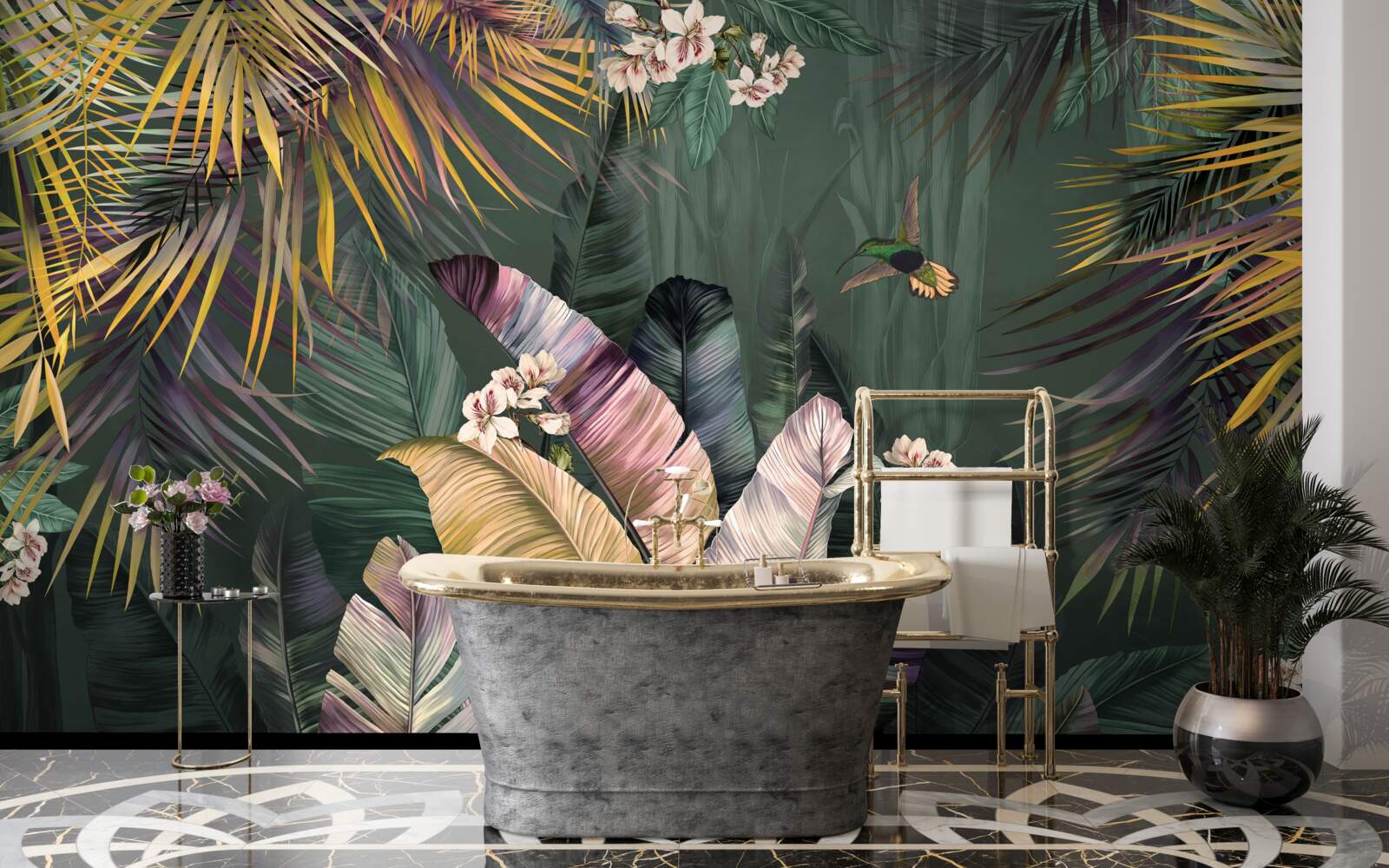 Фотошпалери пероподібні рослини в нічному лісі