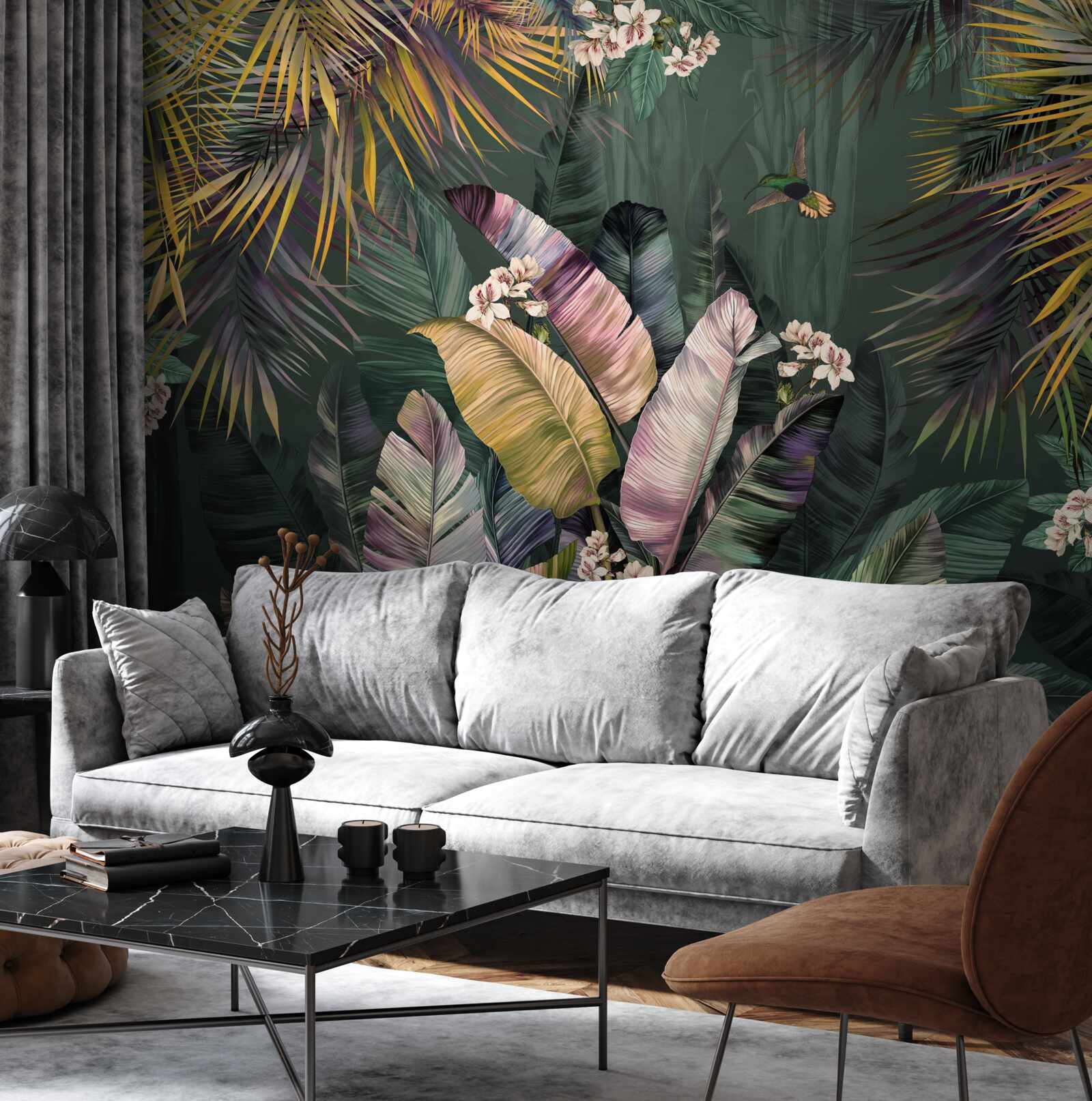 Фотошпалери пероподібні рослини в нічному лісі