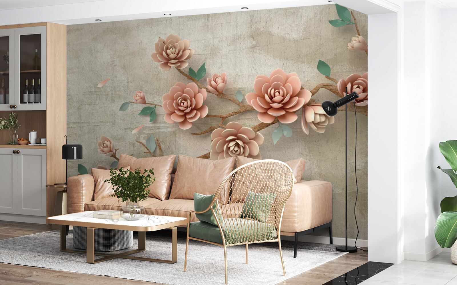 Фотошпалери під час дощу на гілках з'являються коричневі бруньки