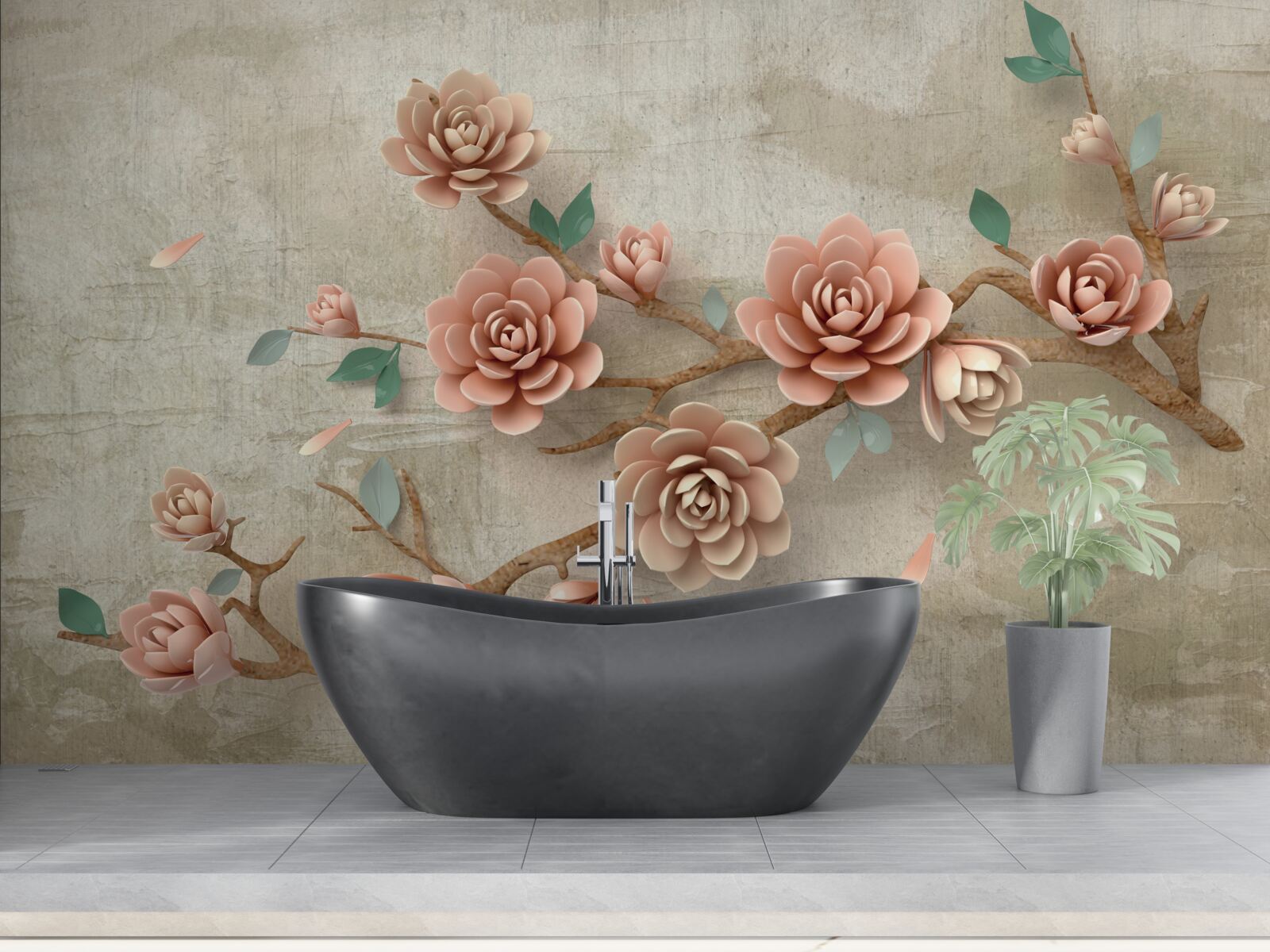 Фотошпалери під час дощу на гілках з'являються коричневі бруньки