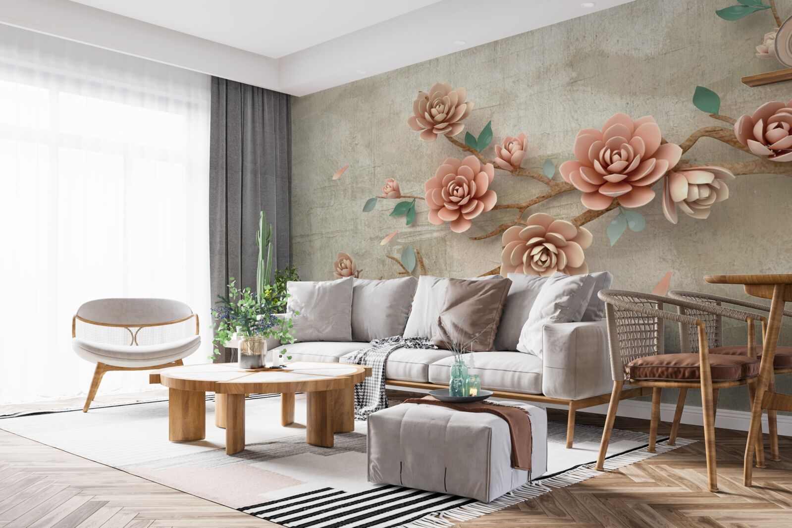 Фотошпалери під час дощу на гілках з'являються коричневі бруньки