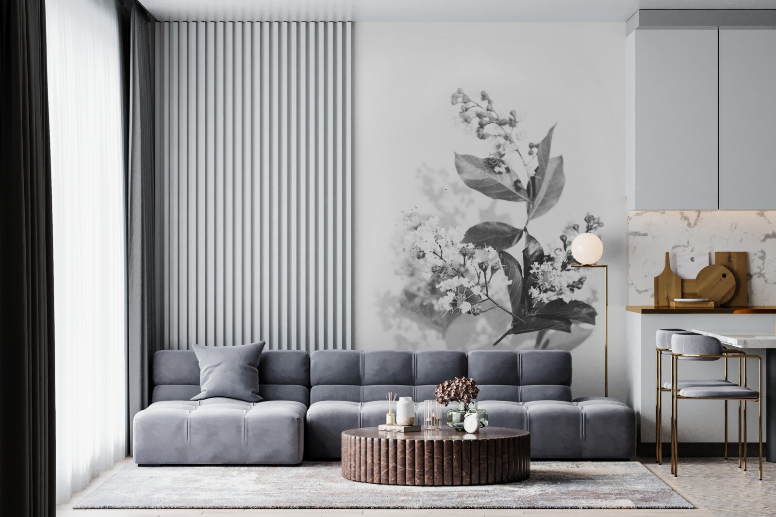 Фотошпалери гілка з квітковими бутонами смарагдової краси