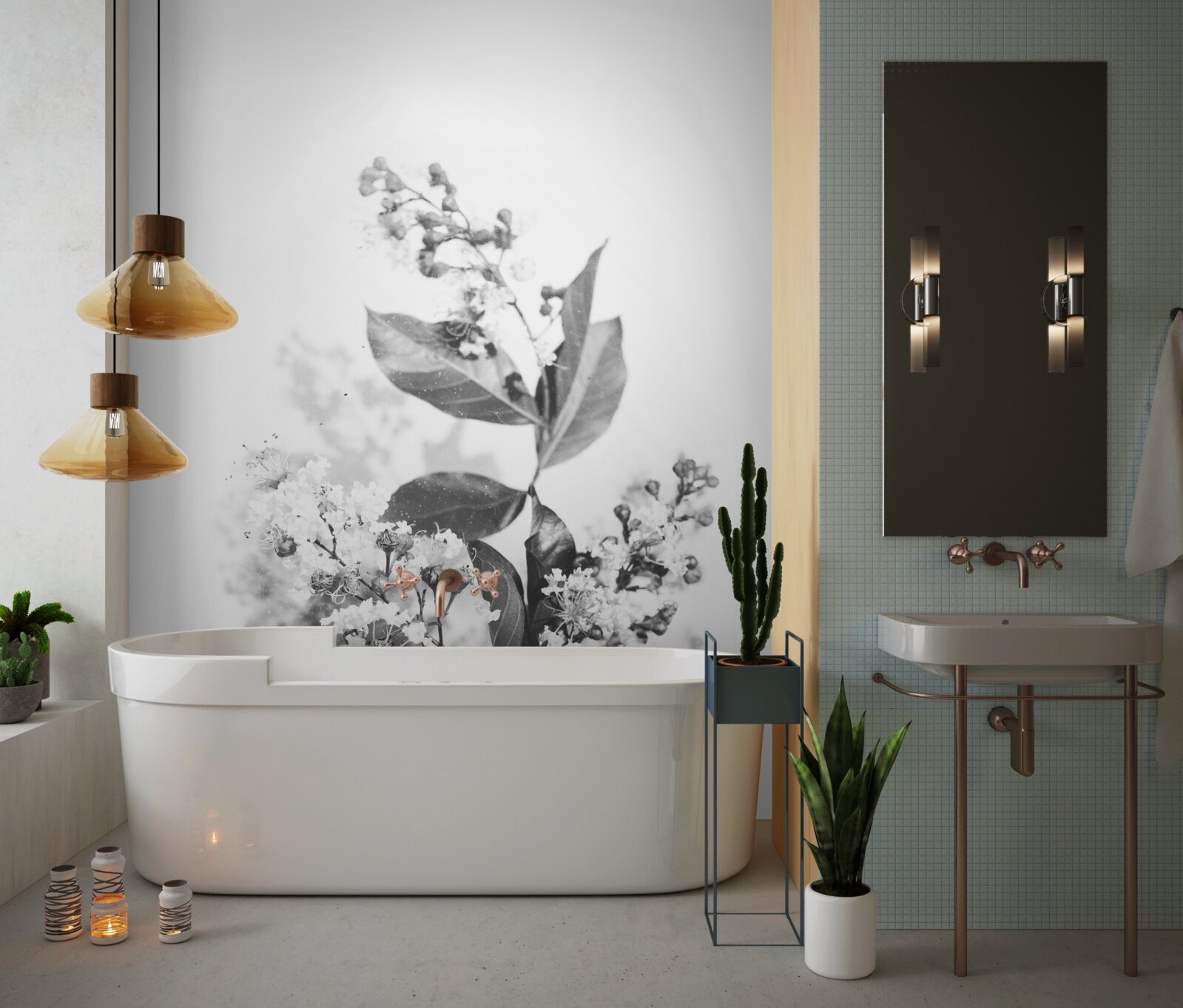 Фотошпалери гілка з квітковими бутонами смарагдової краси