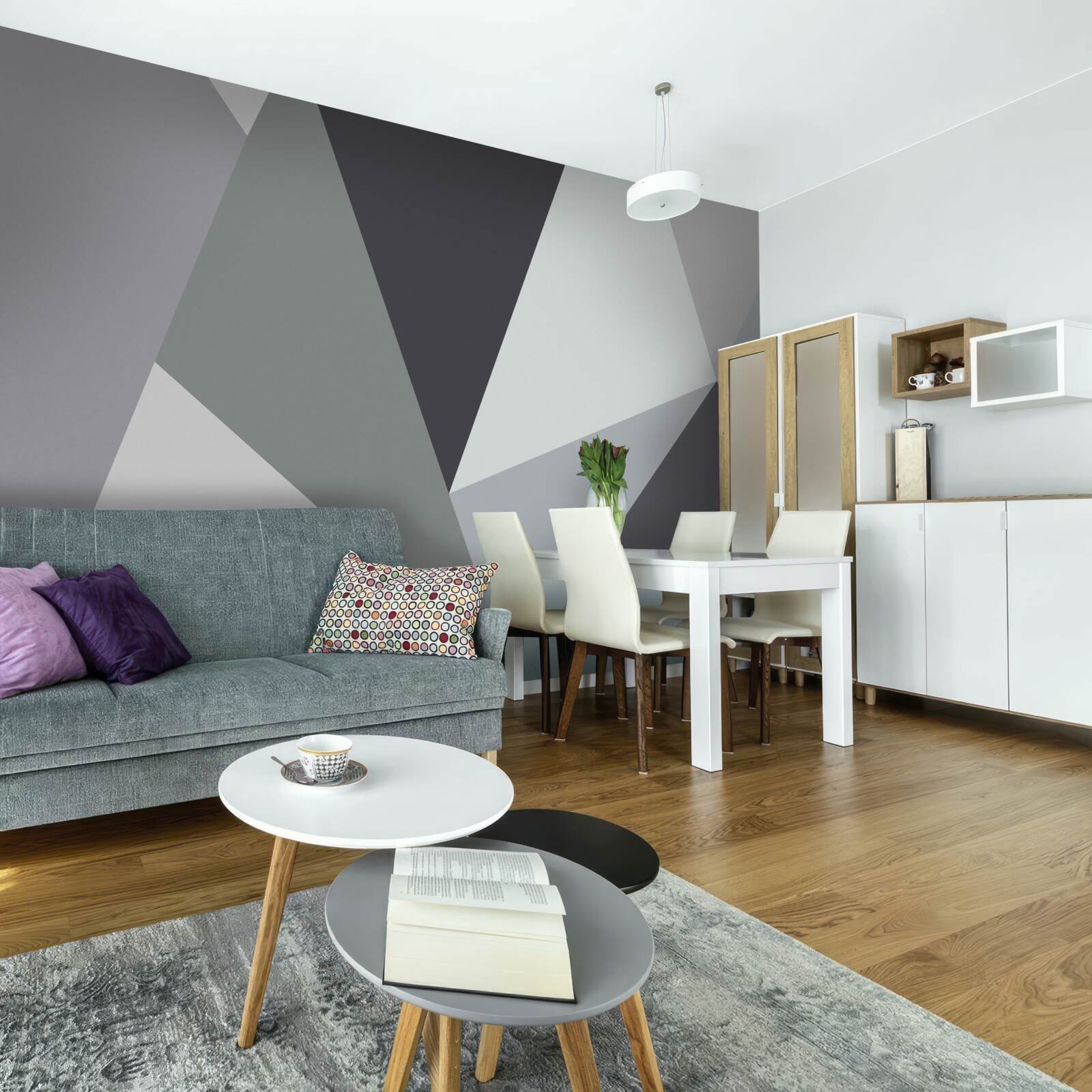 Фотошпалери темно- та світло-сірі трикутники