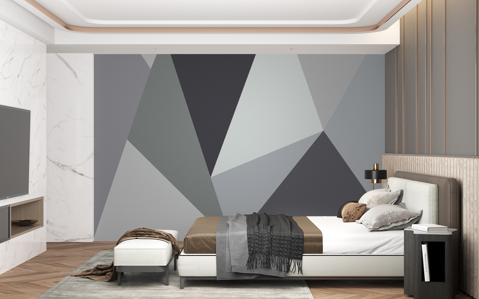 Фотошпалери темно- та світло-сірі трикутники