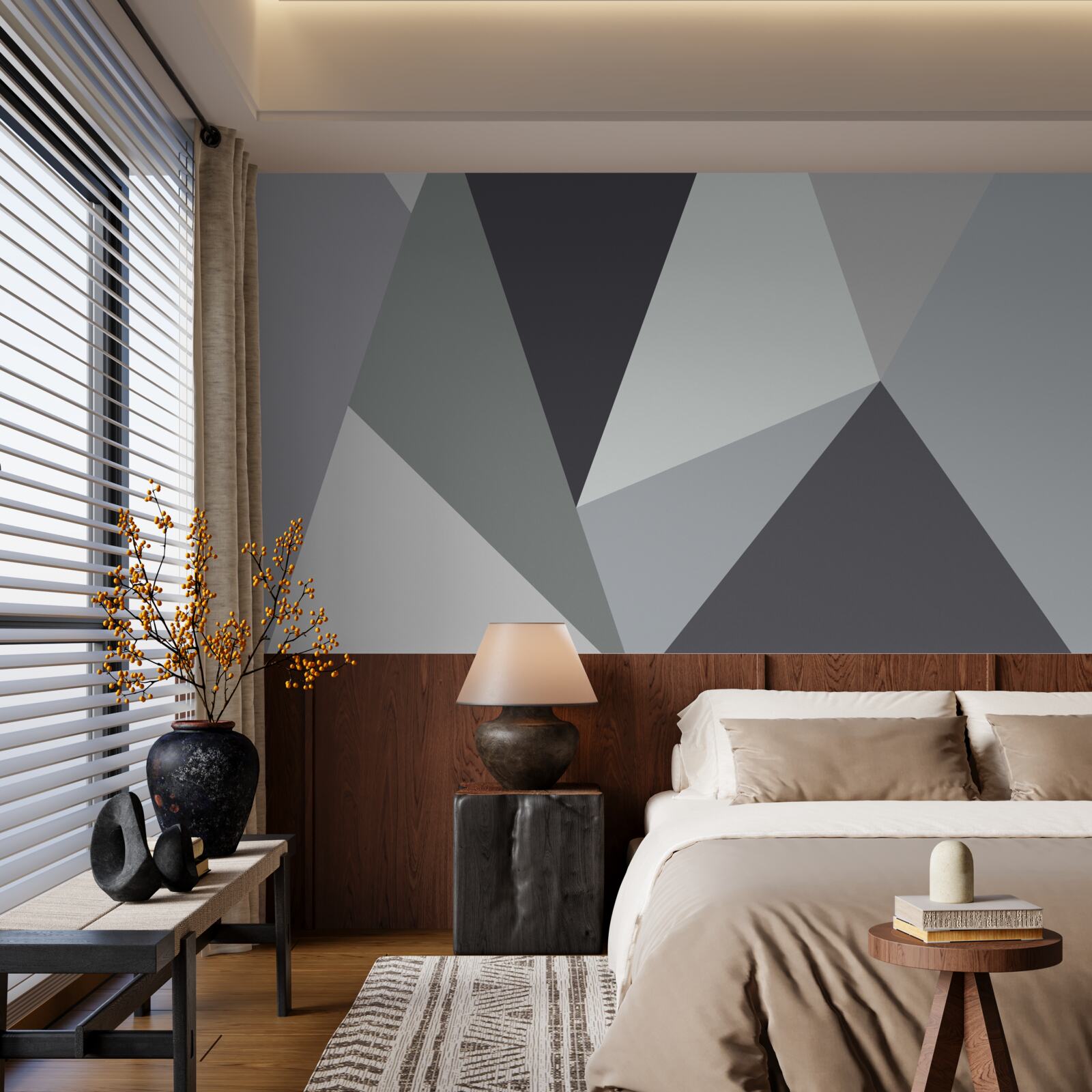 Фотошпалери темно- та світло-сірі трикутники