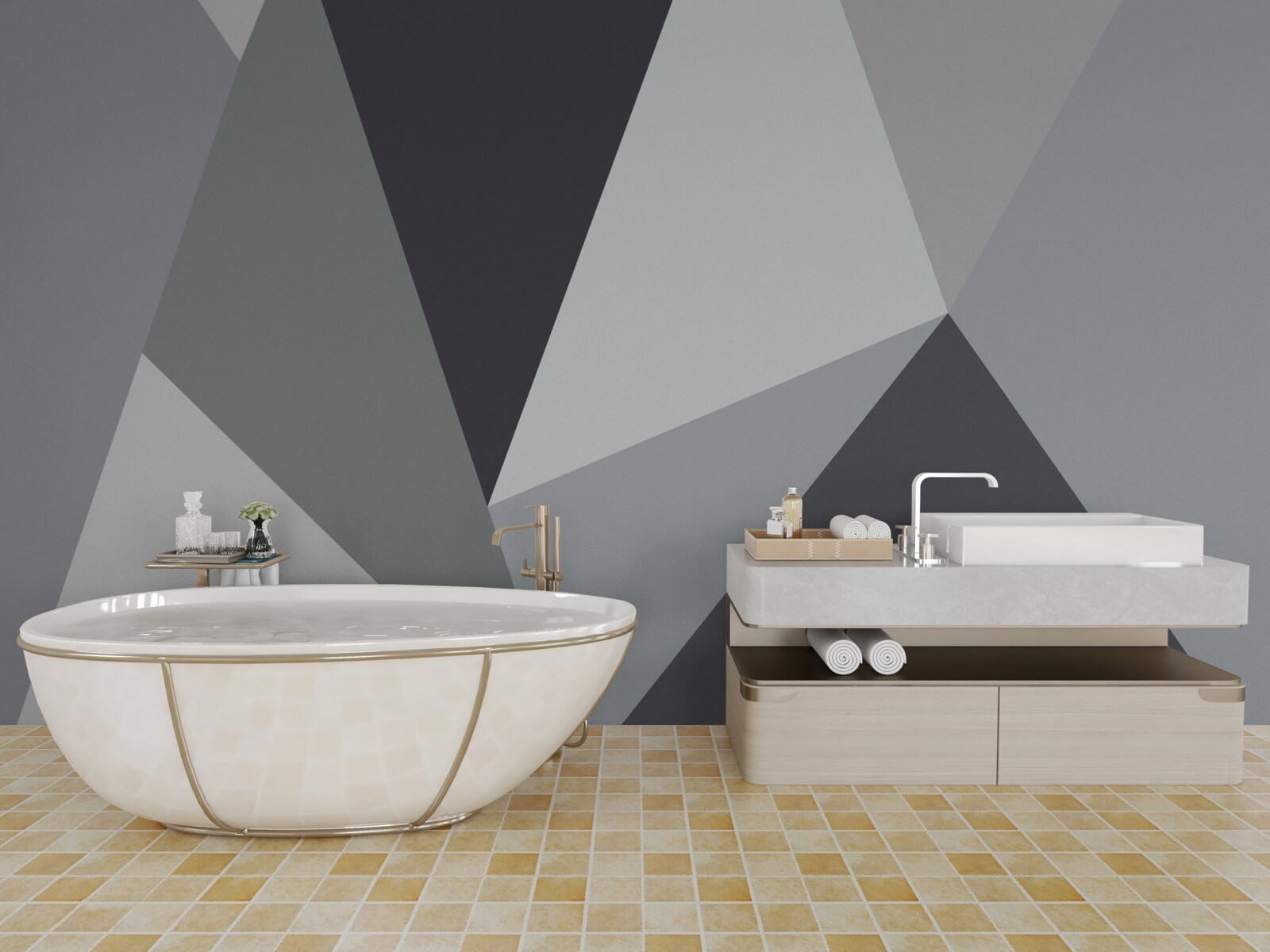 Фотошпалери темно- та світло-сірі трикутники