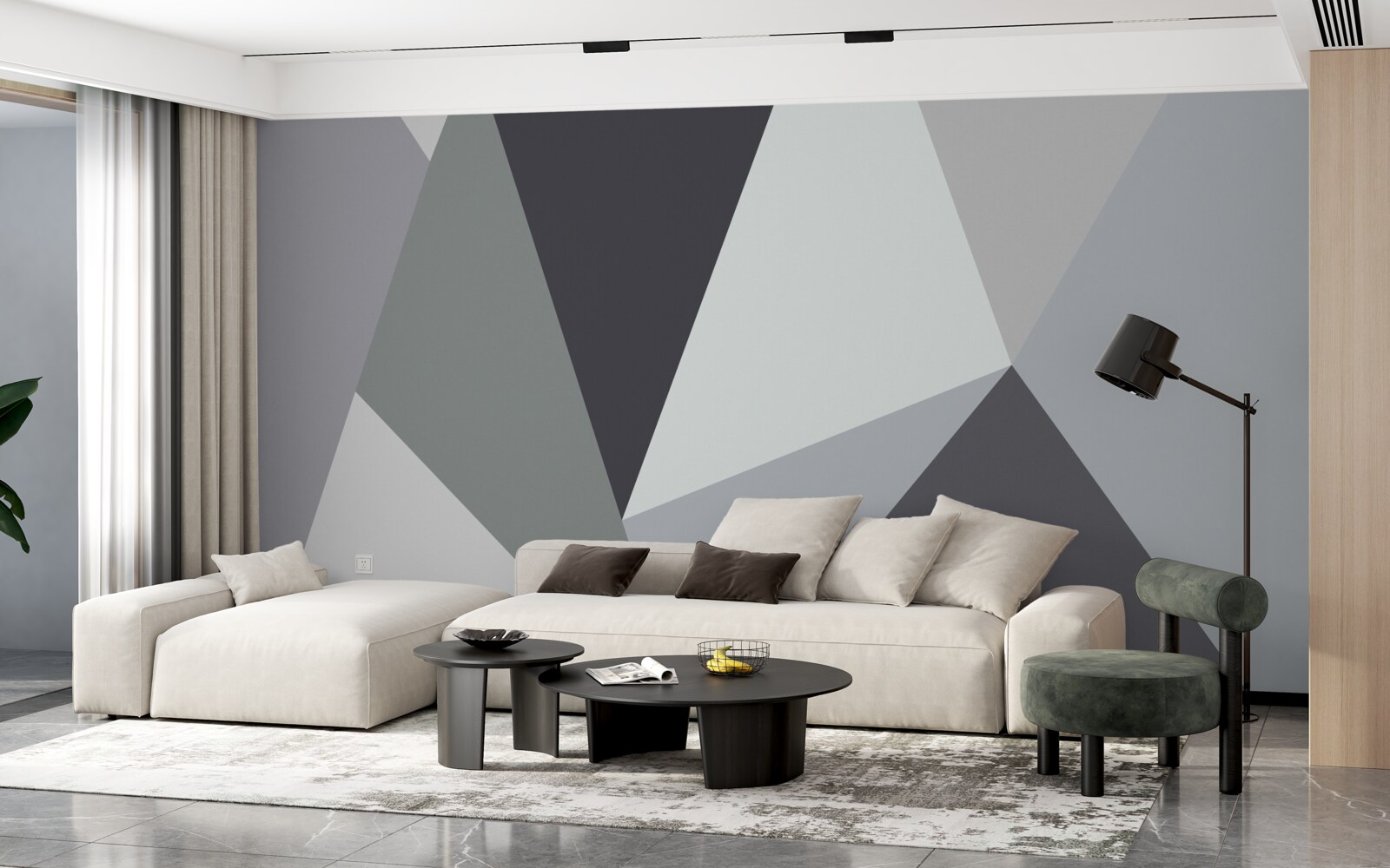 Фотошпалери темно- та світло-сірі трикутники