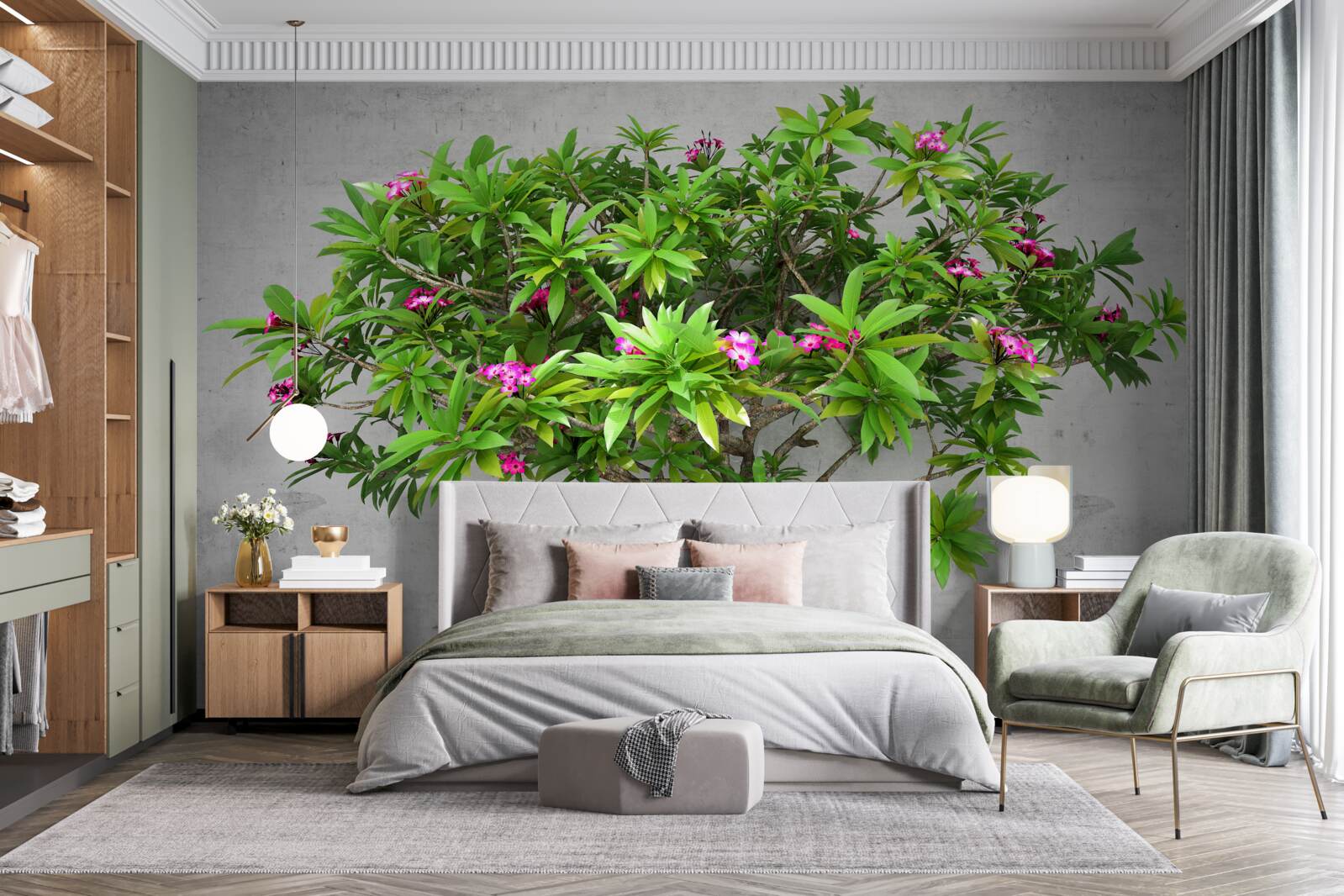 Фотошпалери спалах зелені на листяному дереві