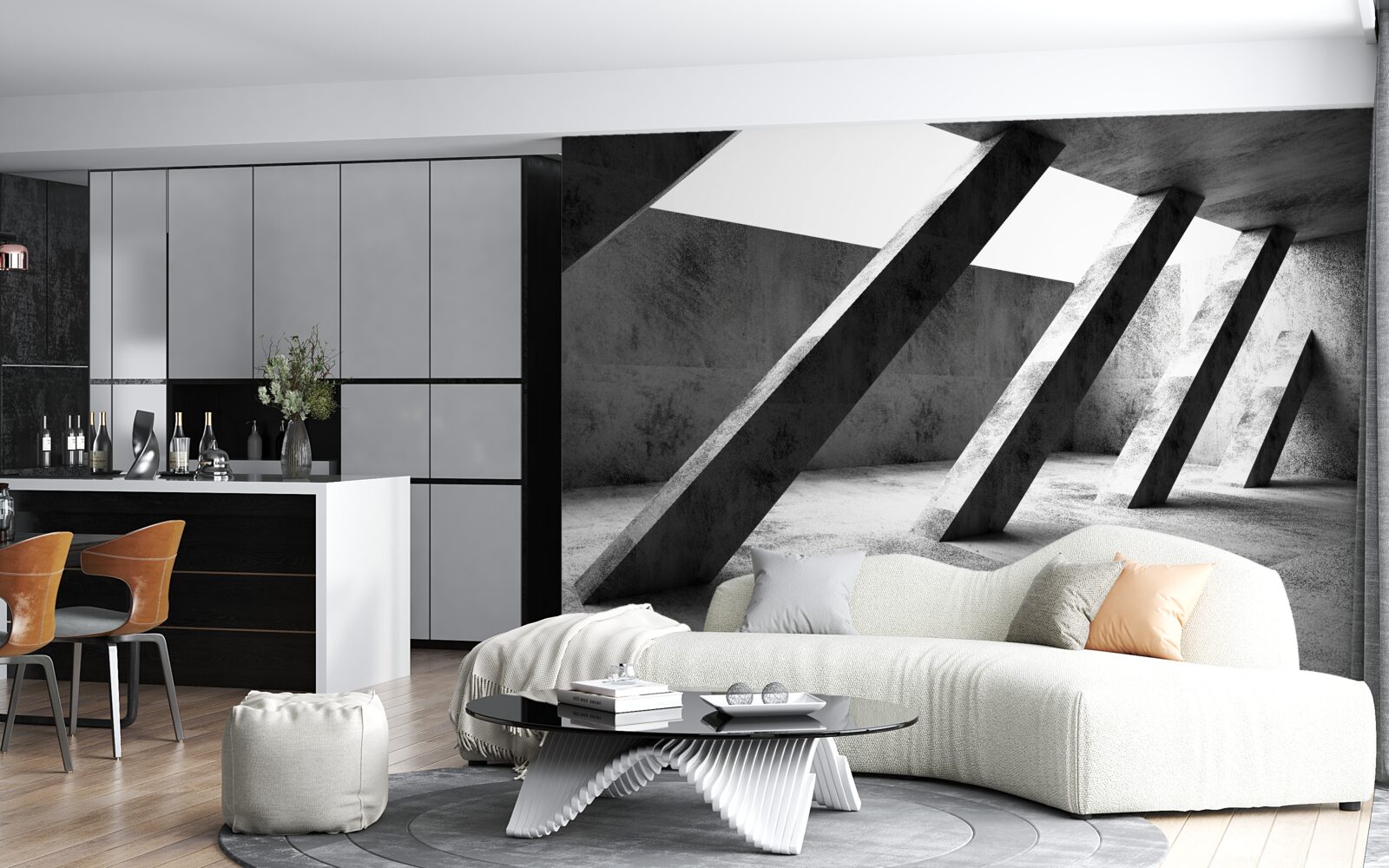 Фотошпалери бетонні колони в чорно-білих тонах