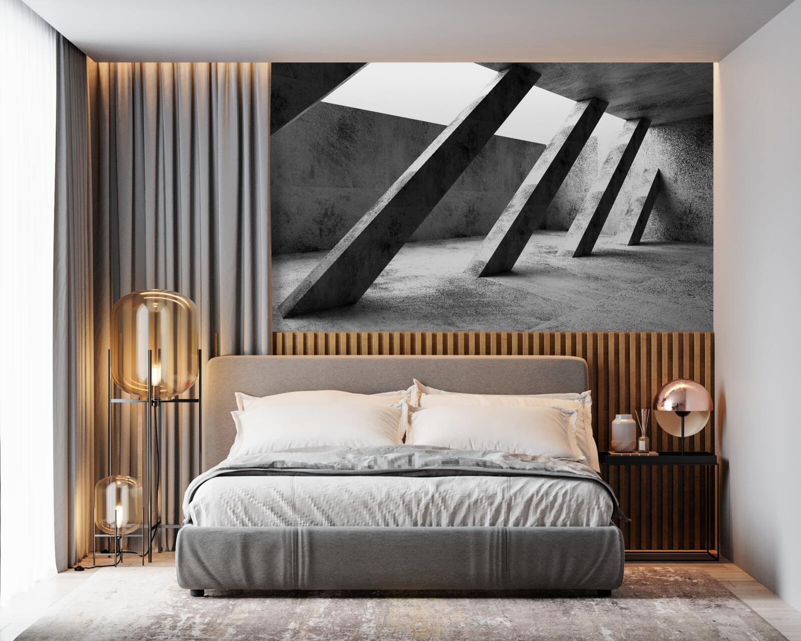 Фотошпалери бетонні колони в чорно-білих тонах