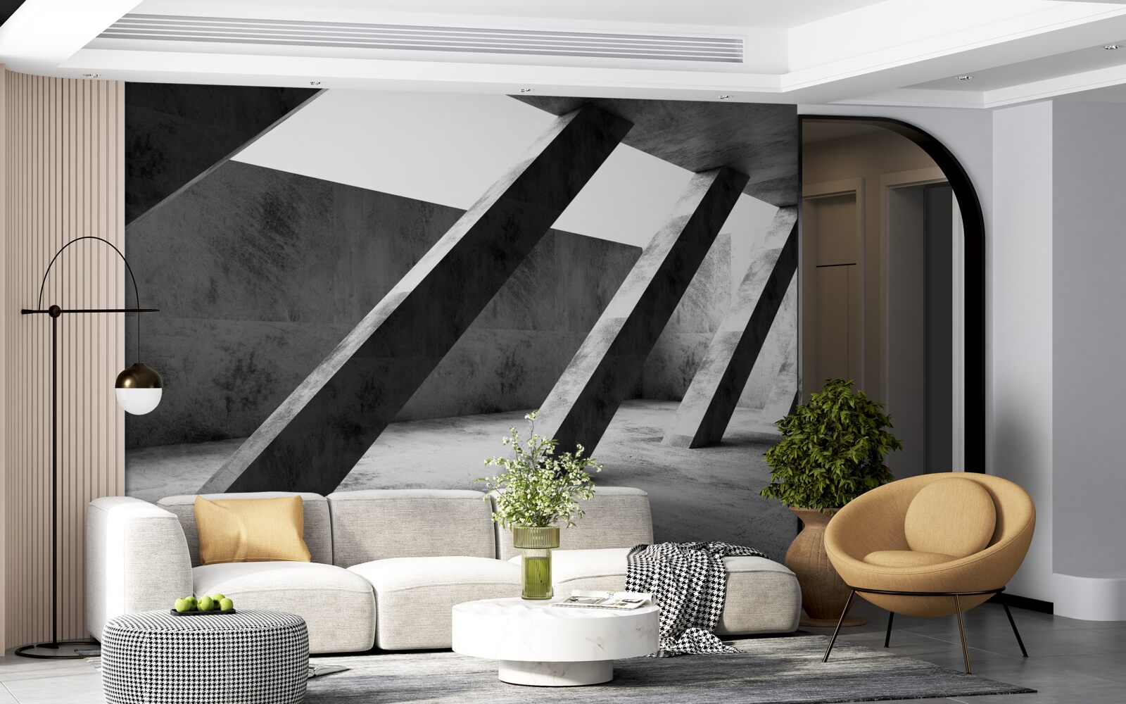 Фотошпалери бетонні колони в чорно-білих тонах