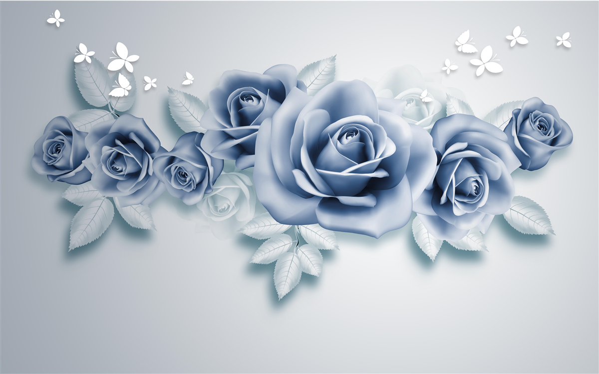 Фотошпалери Білосніжні метелики та ніжно-блакитні троянди