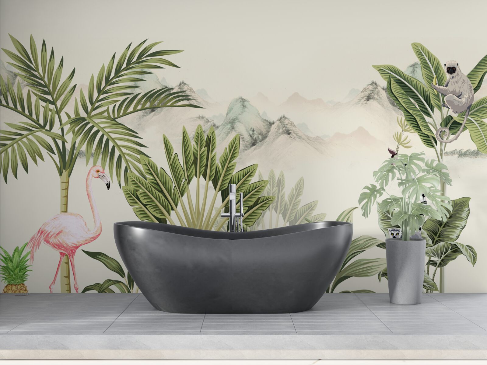 Фотошпалери екзотичні тропіки та пастельні рожеві фламінго