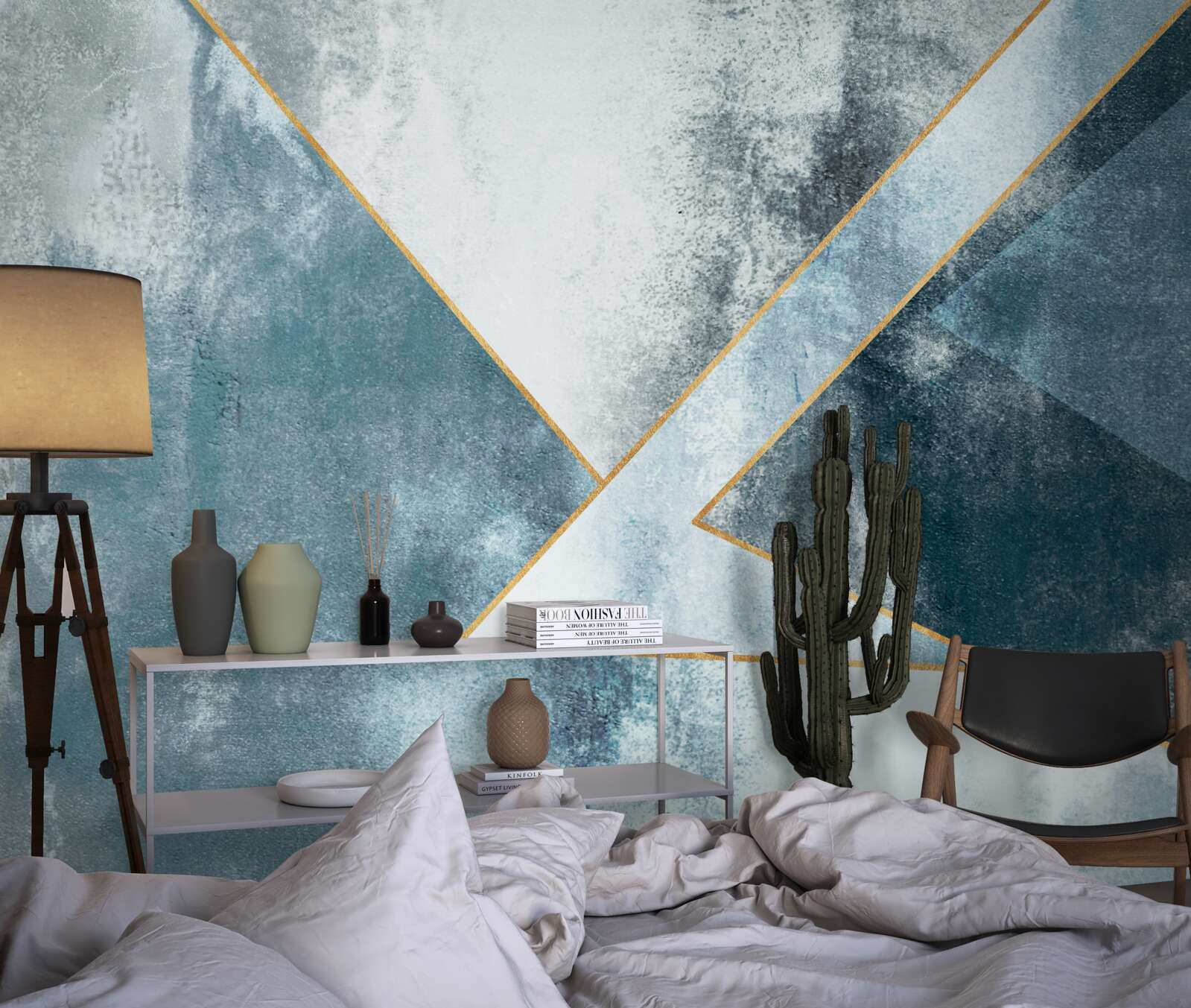 Фотошпалери блакитний мармур із золотими краями