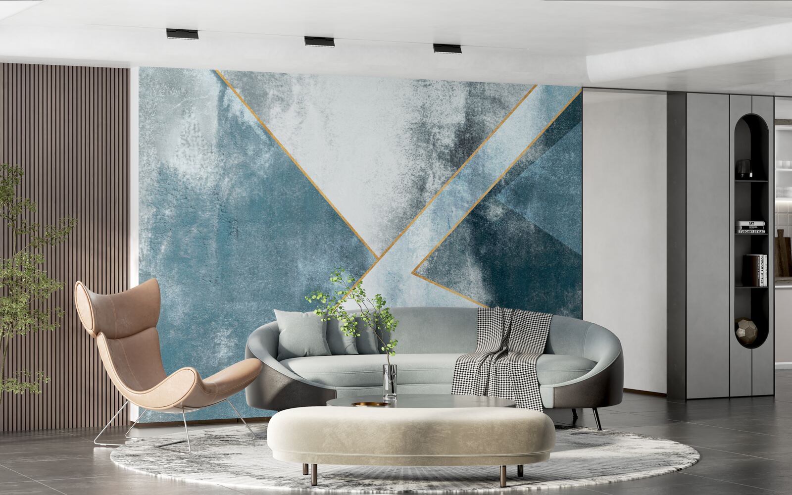 Фотошпалери блакитний мармур із золотими краями