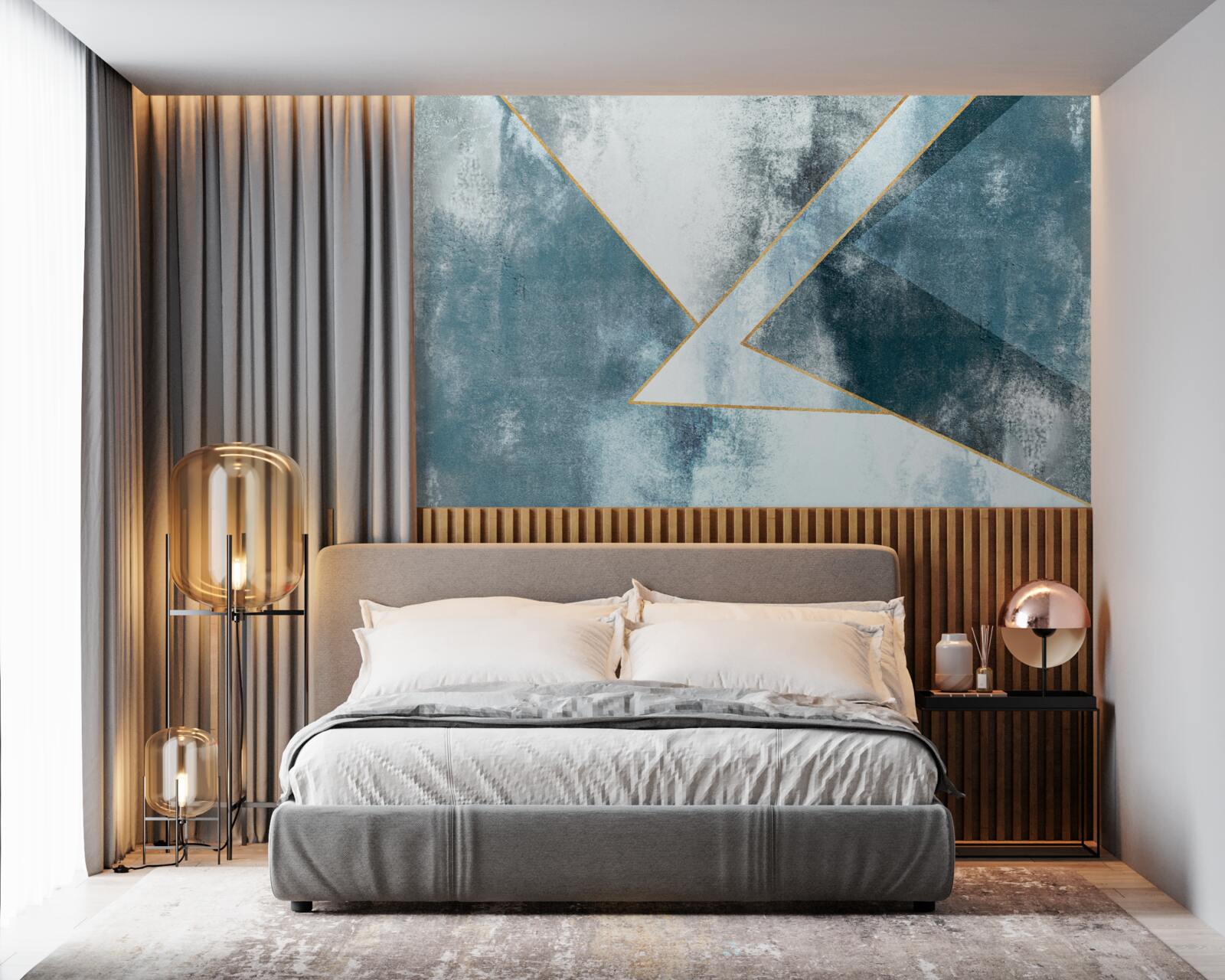 Фотошпалери блакитний мармур із золотими краями