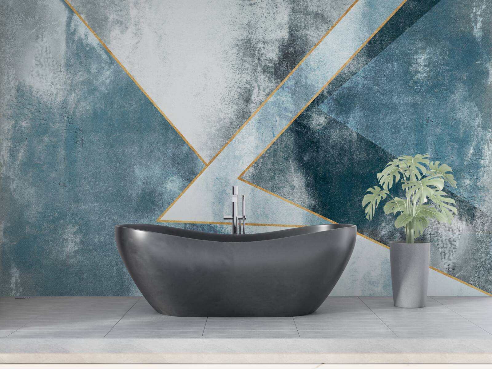 Фотошпалери блакитний мармур із золотими краями