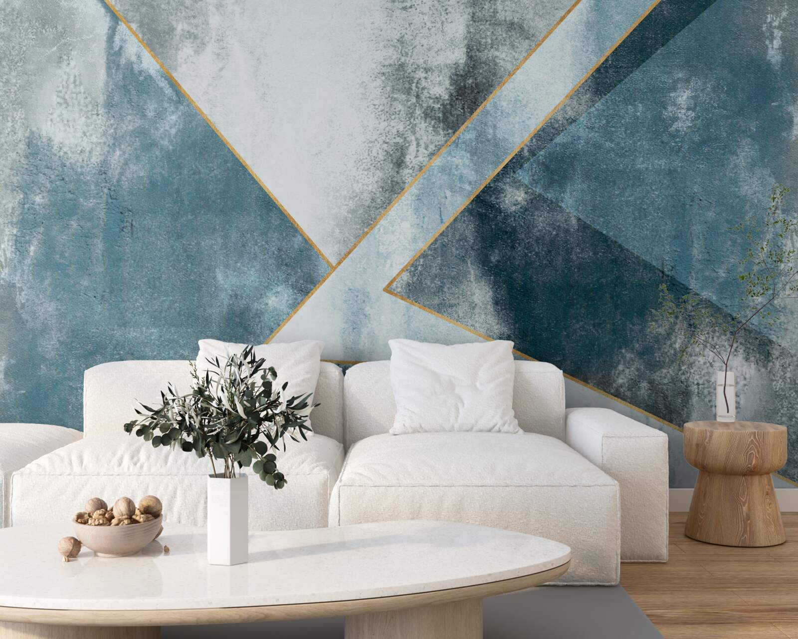 Фотошпалери блакитний мармур із золотими краями