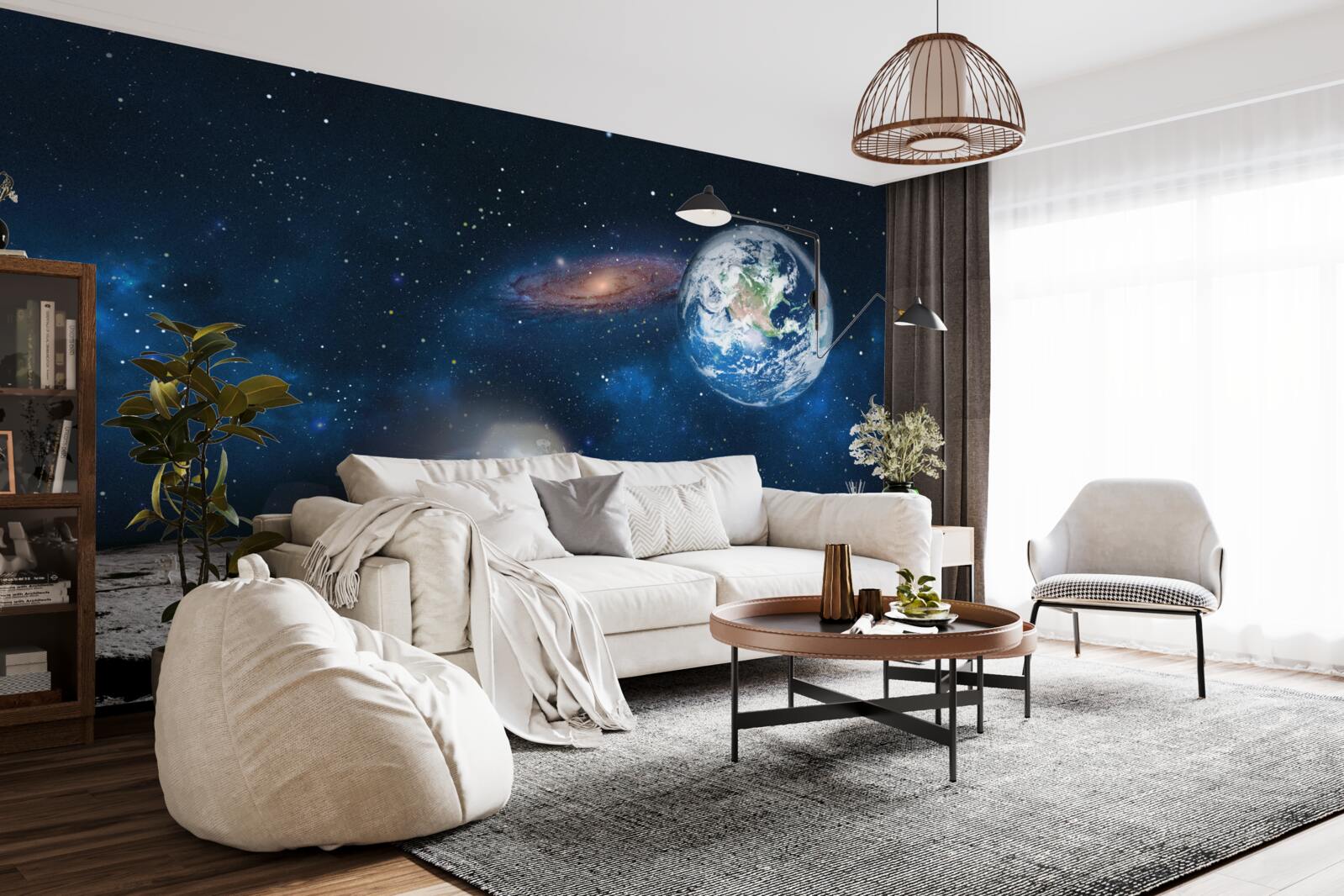 Фотошпалери погляд на Землю з космічної перспективи Місяця з футуристичними елементами