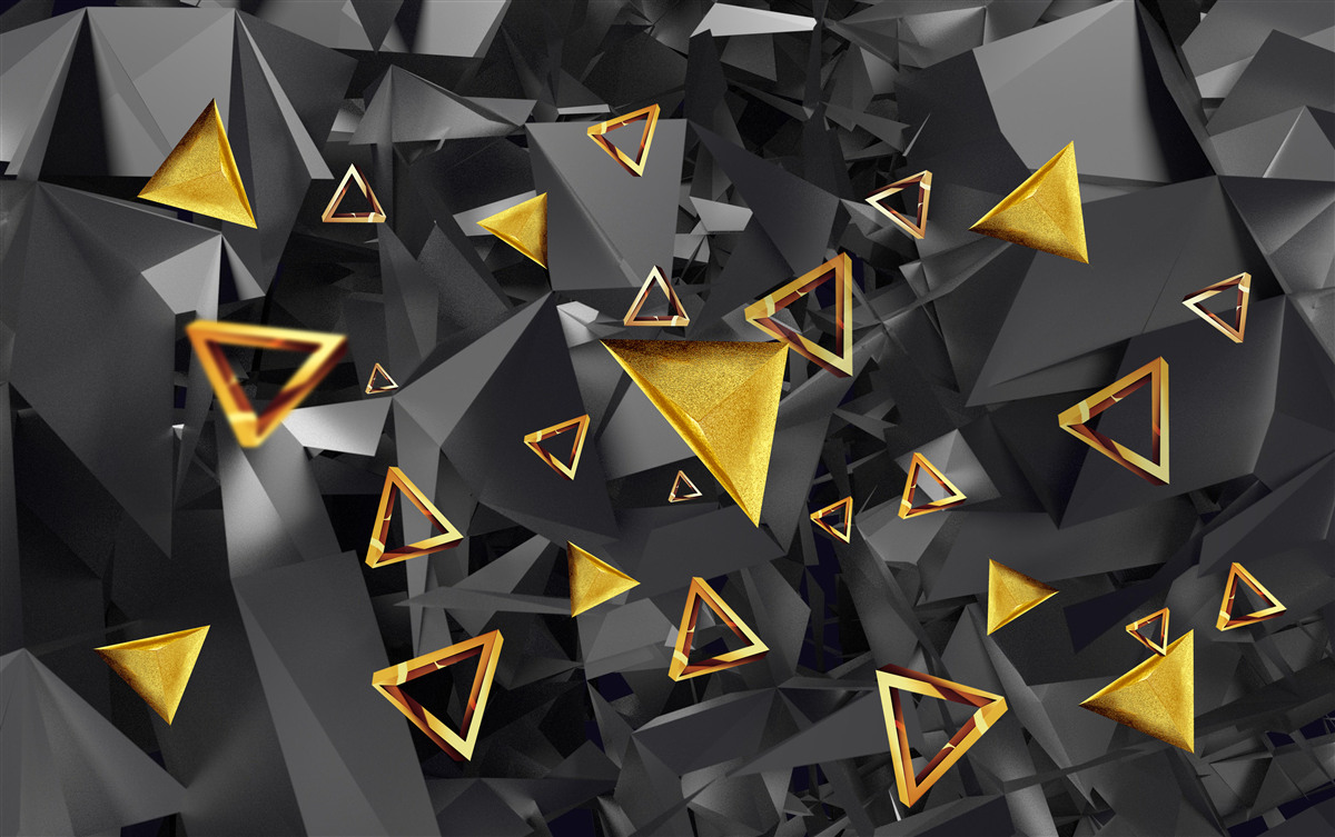 Фотошпалери золоті трикутники, що піднімаються проти темряви