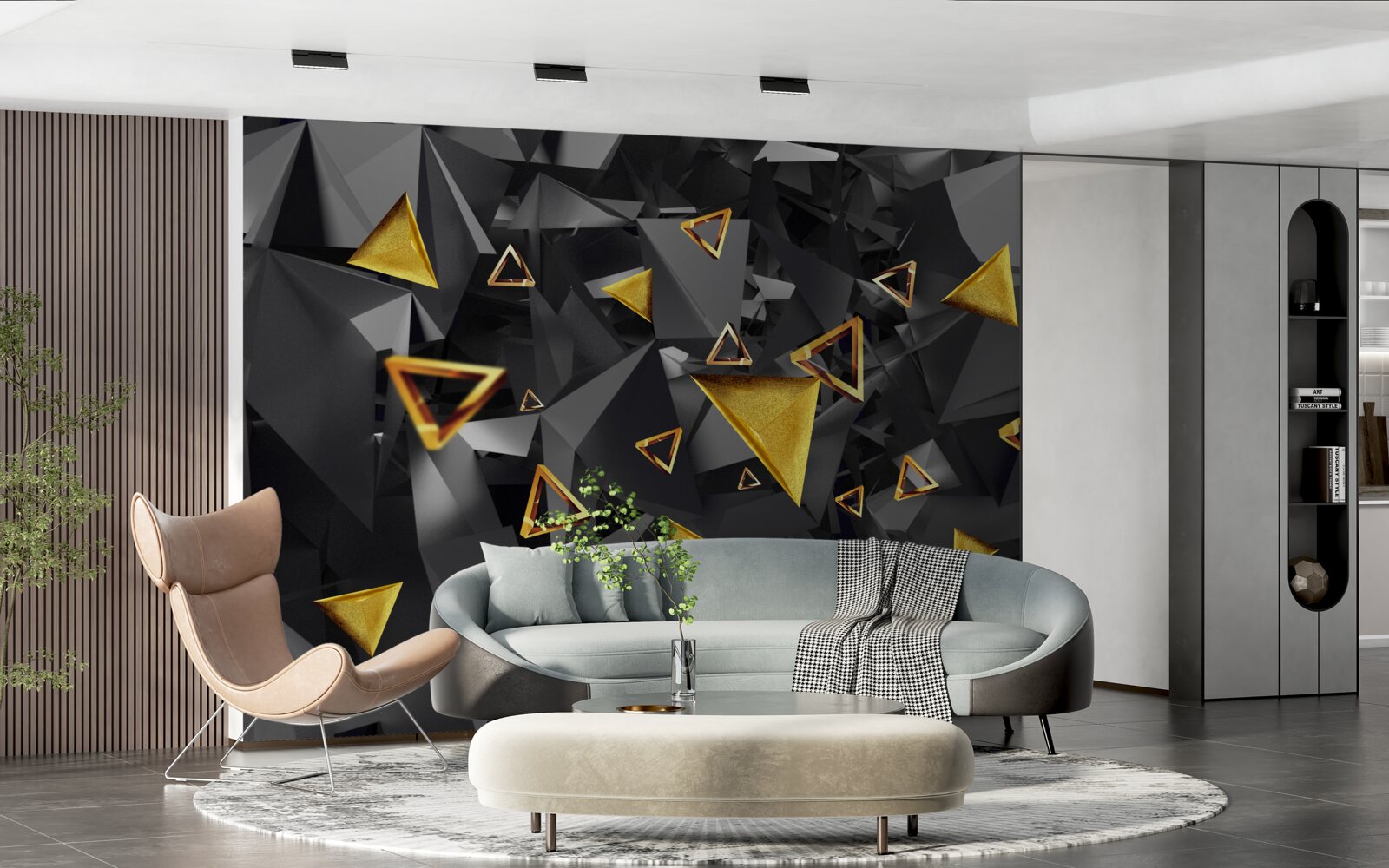 Фотошпалери золоті трикутники, що піднімаються проти темряви